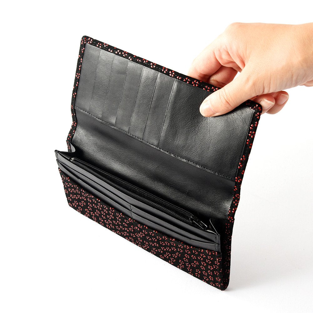 Premium Japanese Deerskin Leather Long Wallet with Urushi Lacquer - Cherry Blossom & Gray Black | Handmade in Japan | Luxury Bifold Wallet for Men & Women | Perfect for Gifts, Travel & Everyday Use