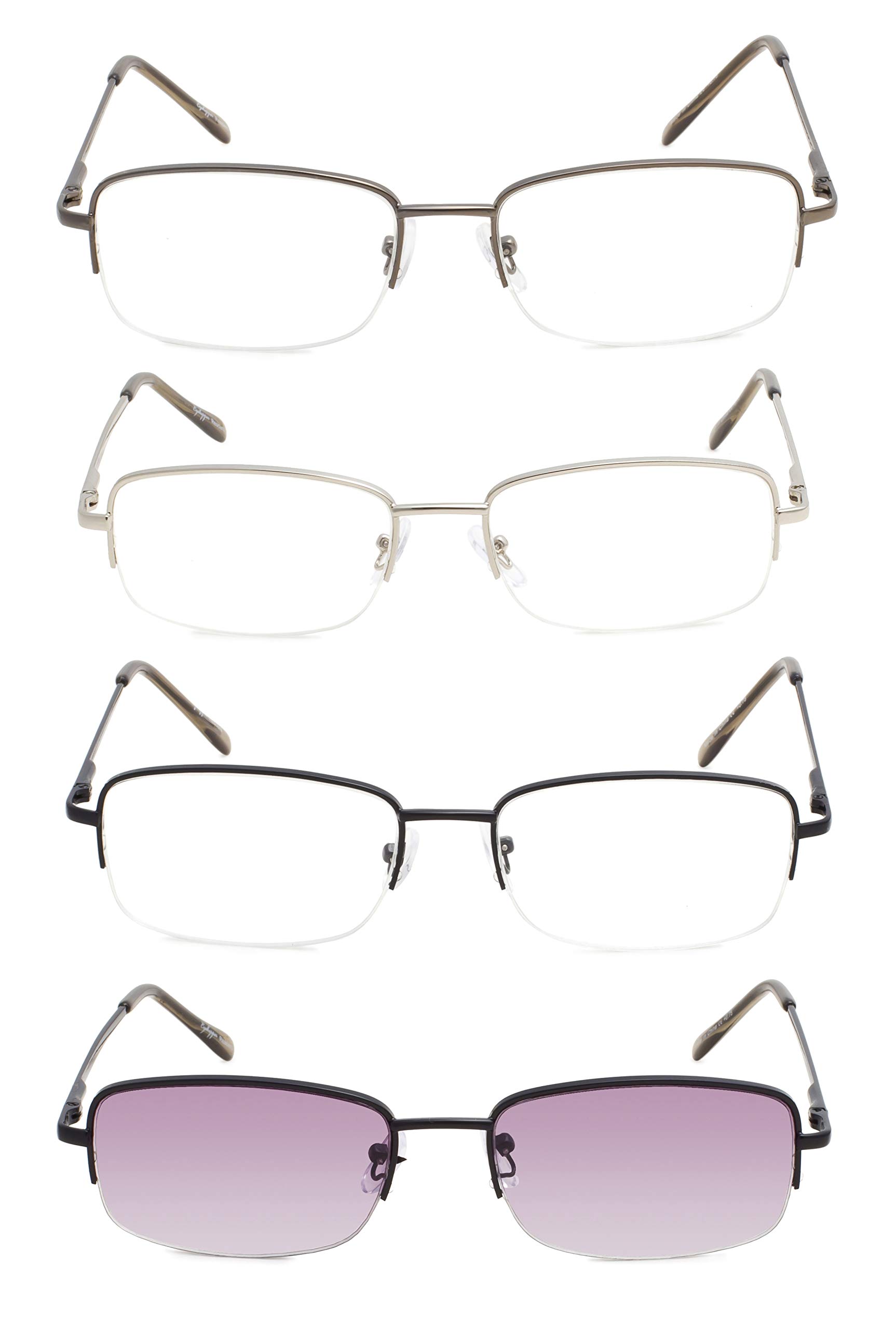 GUD Reading Glasses 5 Pairs - Half Rim Metal Eyeglasses for Women & Men - Computer Readers +1.00 to +4.00 - Perfect for Reading, Office Work, and Screen Use