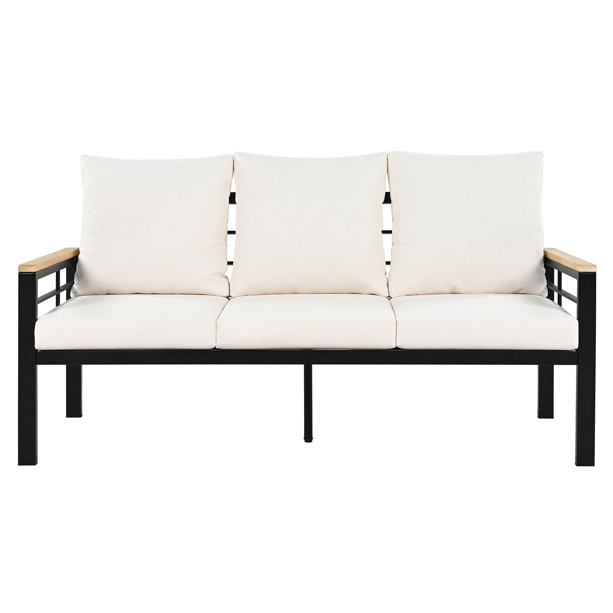 5-Piece Outdoor Patio Conversation Set with 3-Seat Sofa & Cushions - Perfect for Backyard, Poolside, Garden, and Outdoor Relaxation