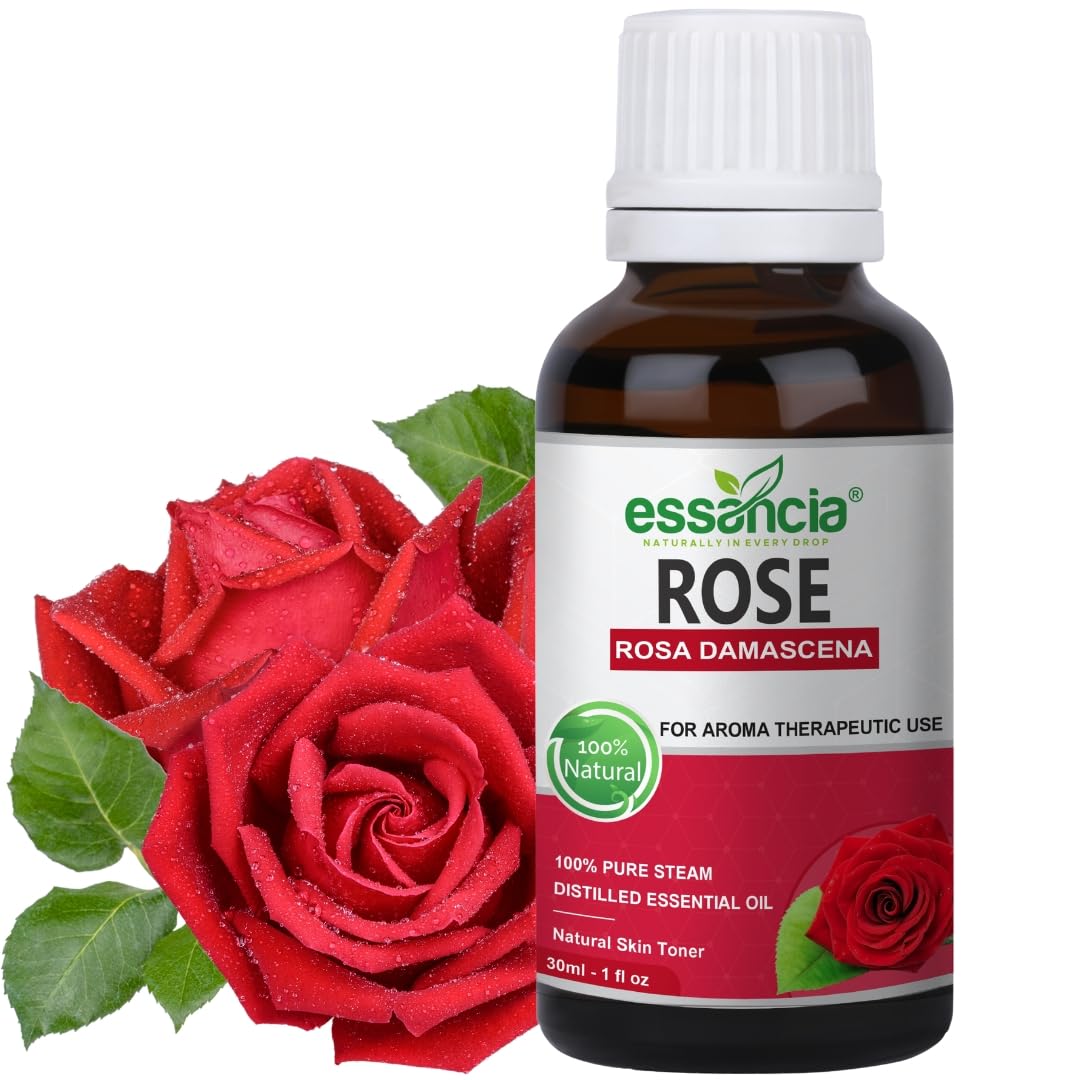 Essancia 100% Pure Natural Undiluted Therapeutic Grade Rose Essential Oil for Skin Rejuvenation & Mood Enhancement - 30ml Aromatherapy Oil for Relaxation, Massage & DIY Beauty Products