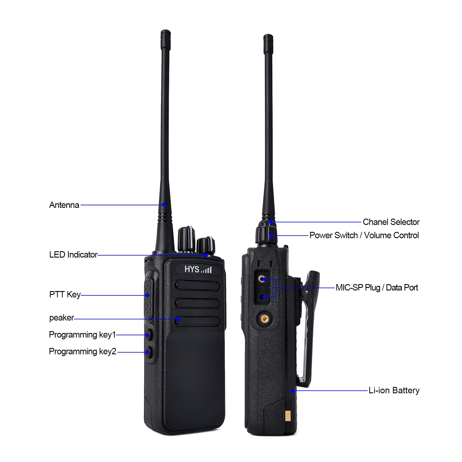 HYS HD10W Waterproof Long Range Walkie Talkies - 16CH UHF 70CM Rechargeable Two-Way Radios with CTCSS/DCS & Programming Kit (2 Pack) - Ideal for Outdoor Adventures, Construction Sites, and Emergency Communication