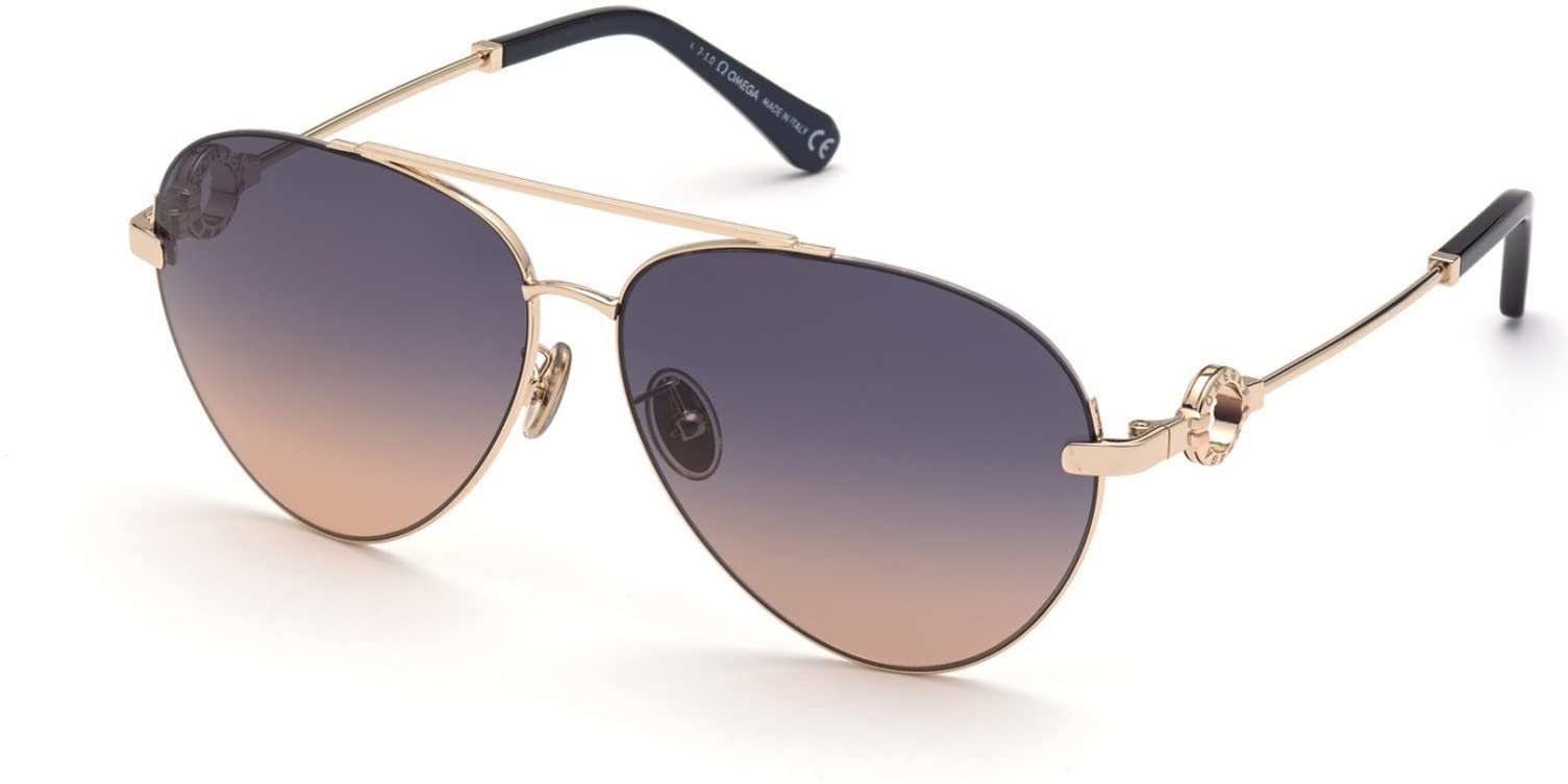 OM 0031 Polarized Sunglasses - Shiny Pale Gold & Rhodium Frame with Pearled Blue Gradient Lenses - UV Protection for Driving, Beach & Outdoor Activities