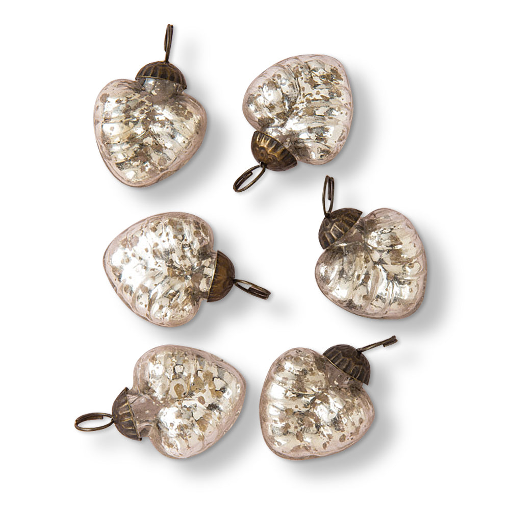 6 Pack Silver Mercury Glass Heart Ornaments - Elegant Christmas Tree Decorations for Holiday, Wedding, and Home Decor