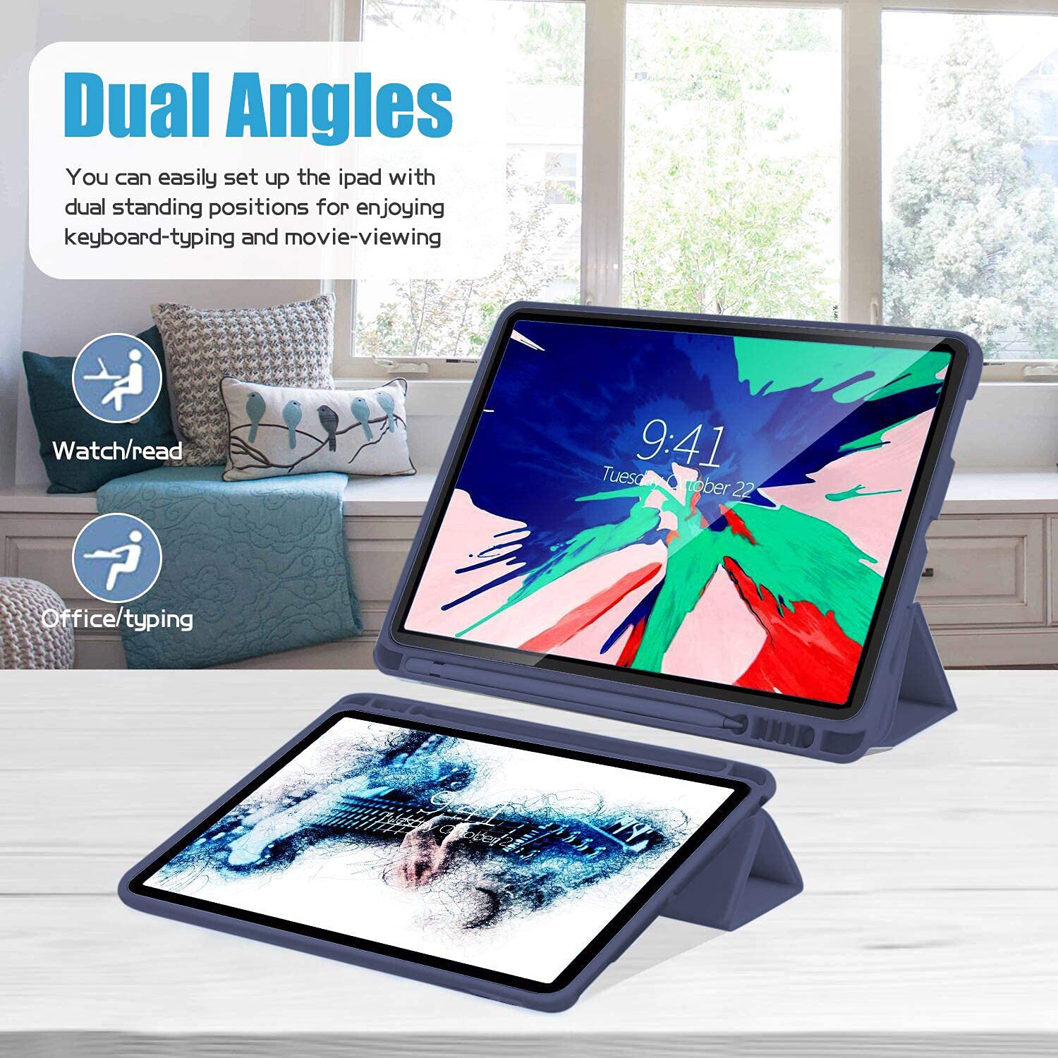 Ultra Slim iPad Air 3 Case (2019) & iPad Pro 10.5 Case (2017) - Soft TPU Back Cover with Pencil Holder & Auto Sleep/Wake | Full Body Protection Smart Case in Navy Blue | Perfect for Work, Travel & Everyday Use