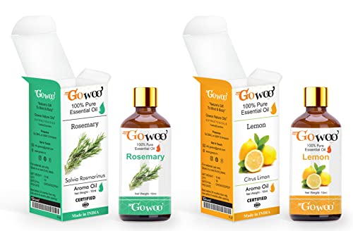 2 Pack Rosemary Essential Oil & Lemon Essential Oil - 20ml Each for Aromatherapy, Hair Care & Relaxation