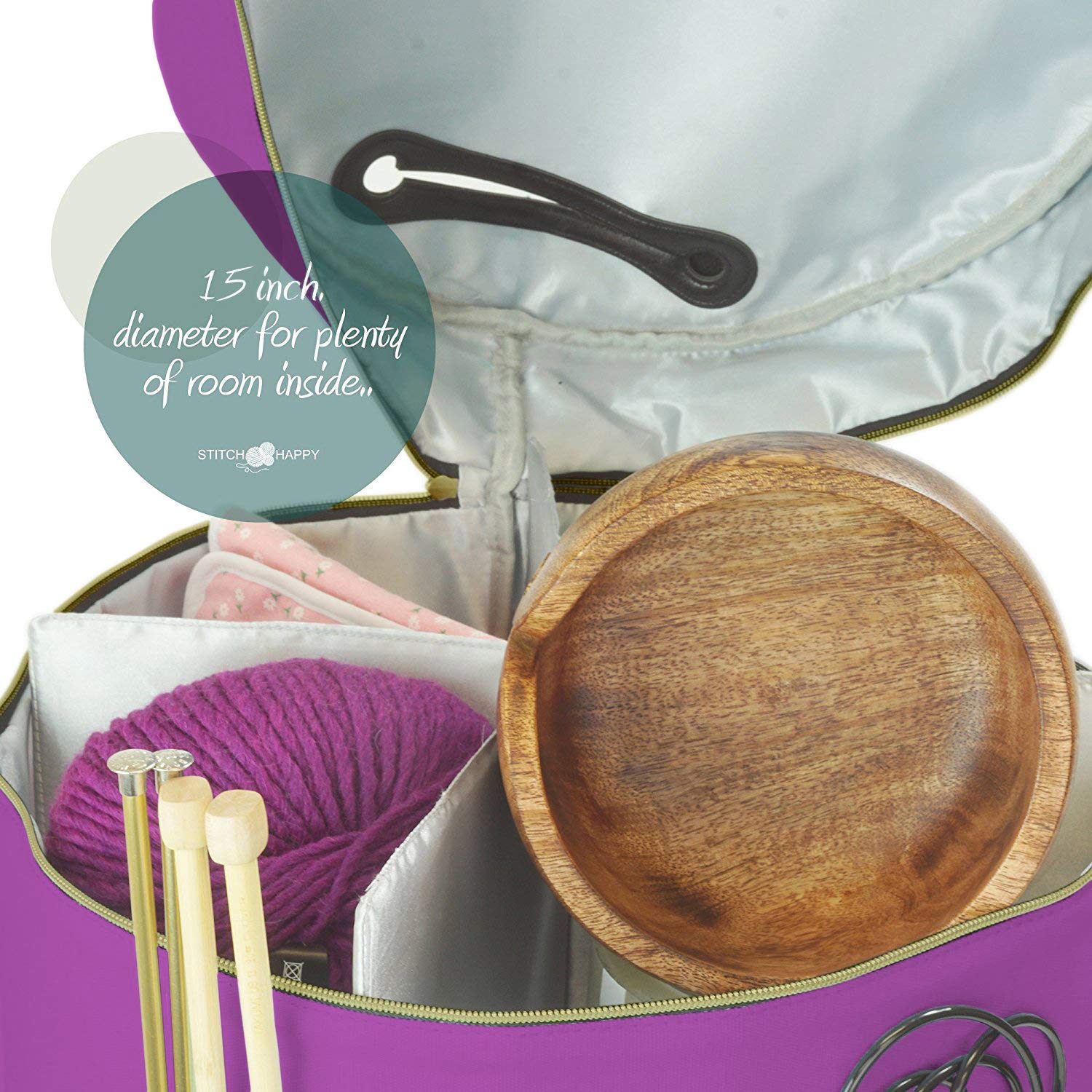 XL Knitting Bag (Lilac) - 7 Pocket Yarn Storage Organizer for Crochet & Knitting Projects | Perfect for Crafters, DIY Enthusiasts & On-the-Go Needlework