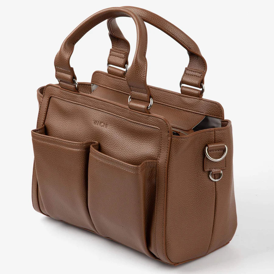 Vanchi Amelia Convertible Diaper Bag & Stroller Organizer - Pebbled Tan | Perfect for Baby Essentials, Travel & On-the-Go Parents