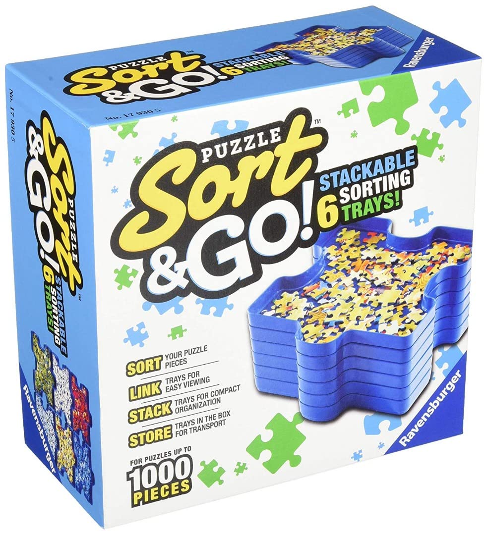 Ravensburger Sort and Go Puzzle Organizer - Durable Plastic Sorting Trays for 1000 Piece Jigsaw Puzzles | Stackable & Portable Puzzle Storage Solution | Blue | Perfect for Puzzle Enthusiasts, Family Game Nights, and Travel