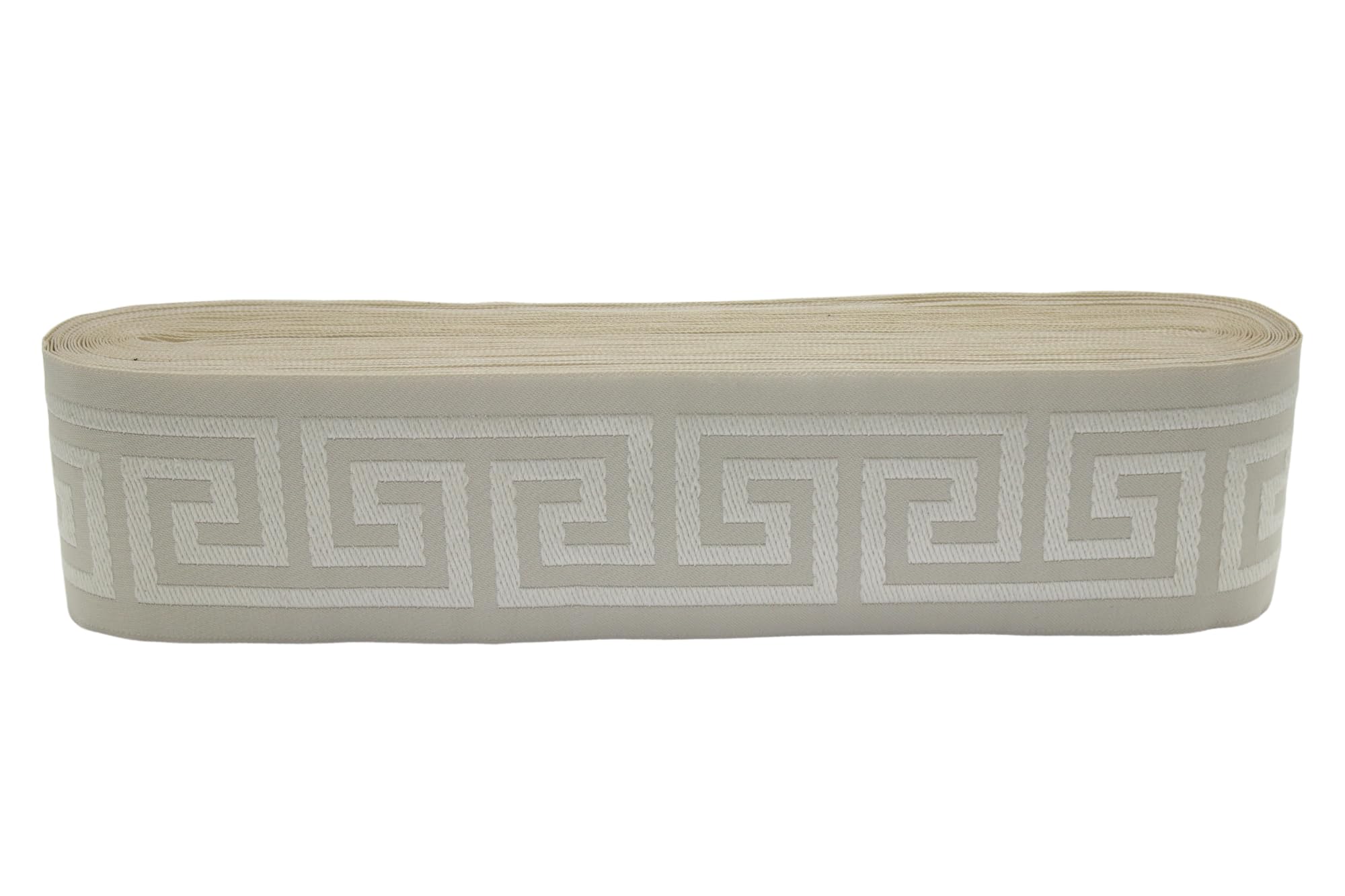 16 Yards Antique White Greek Key Jacquard Ribbon Trim - 2.67 Inch Wide Decorative Tape for Drapes, Curtains, Upholstery & DIY Home Decor | Perfect for Wedding Decor, Table Runners & Craft Projects