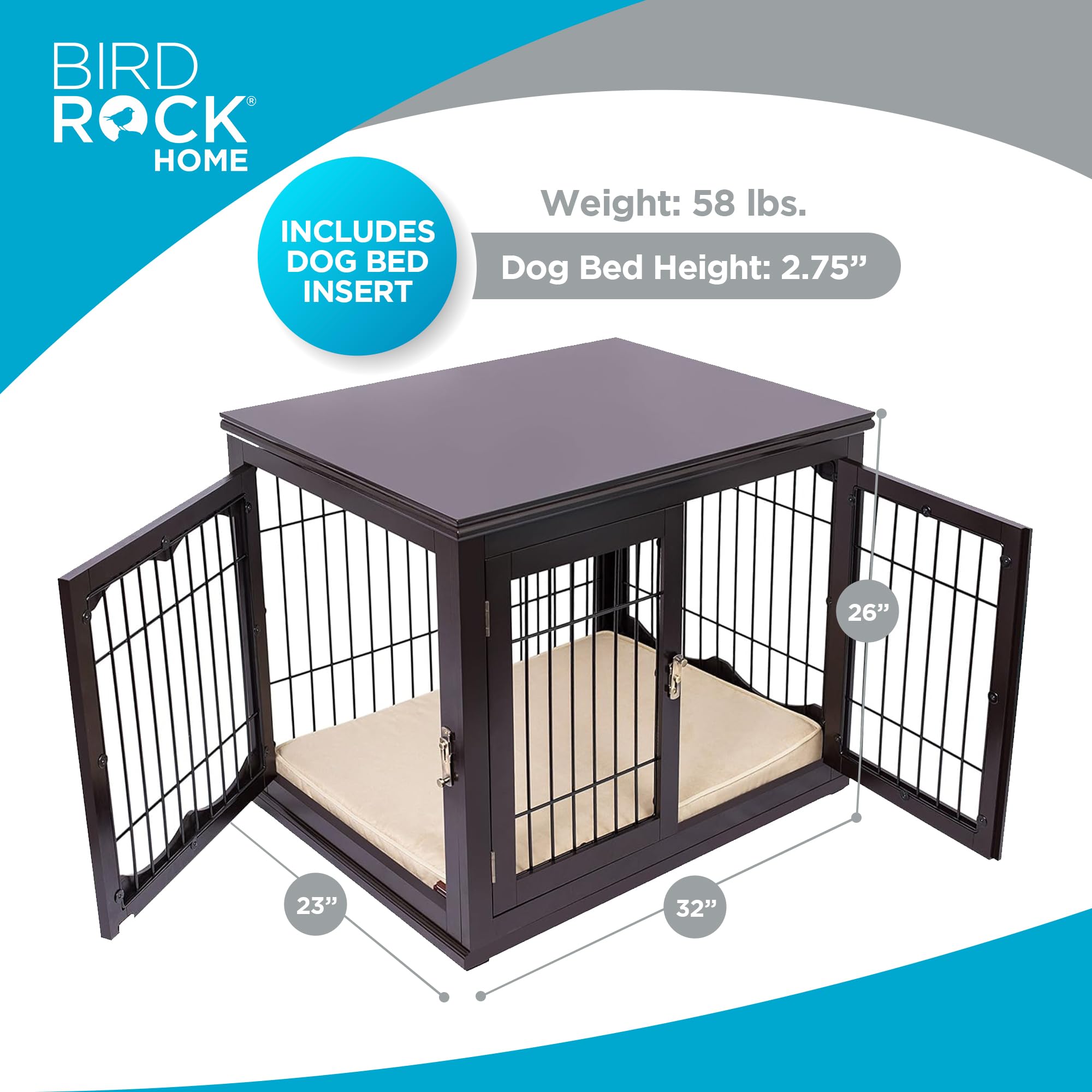 Best Decorative Dog Kennel with Pet Bed – Small Pet House, Double Door Indoor Crate – Engineered Wood & Wire Furniture – Side Table & Nightstand – Fits Small Dogs (Espresso) – Perfect for Living Rooms, Bedrooms & Home Decor