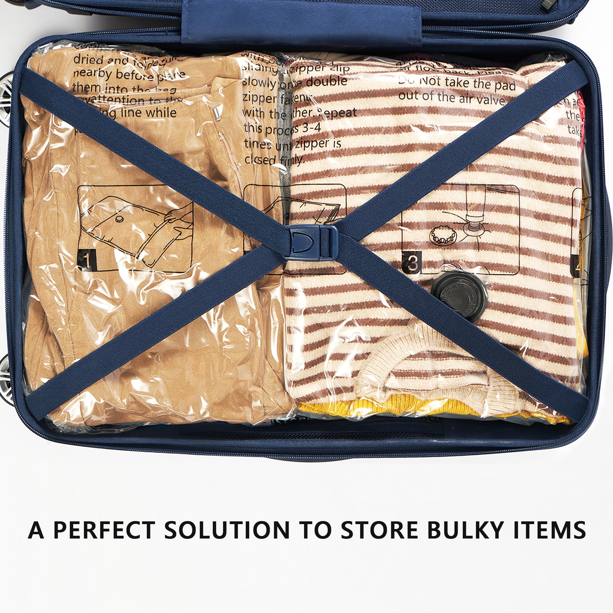 Vacuum Storage Bags 8-Piece Set (2 Jumbo, 2 Large, 2 Medium, 2 Small) with Hand Pump - Space Saving Compression Bags for Clothes, Bedding, Travel & Seasonal Storage - Airtight Vacuum Sealer Bags for Blankets, Pillows, Comforters & Organizing