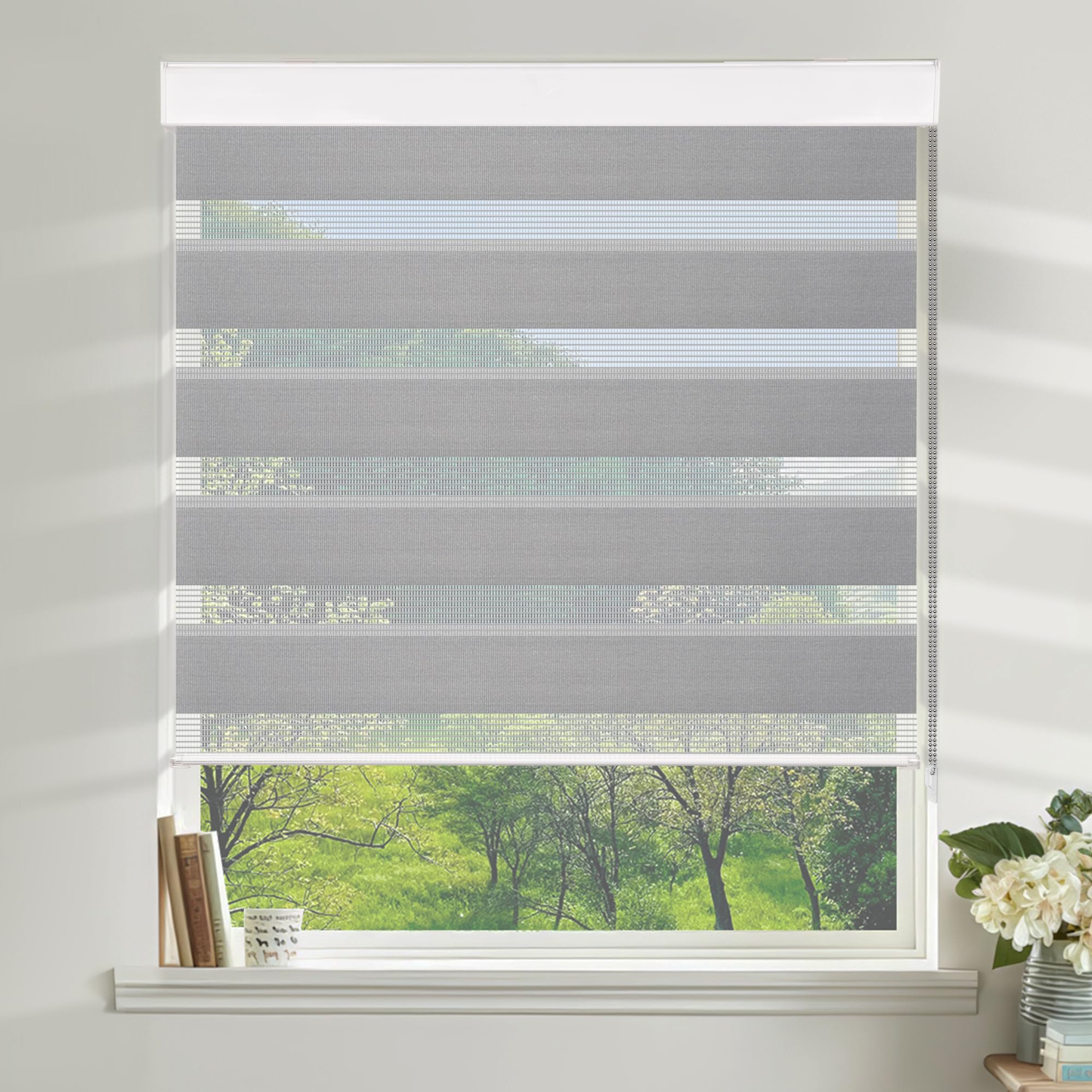 Allesin Zebra Blinds for Windows - Blackout Roller Shades, Light Gray 72