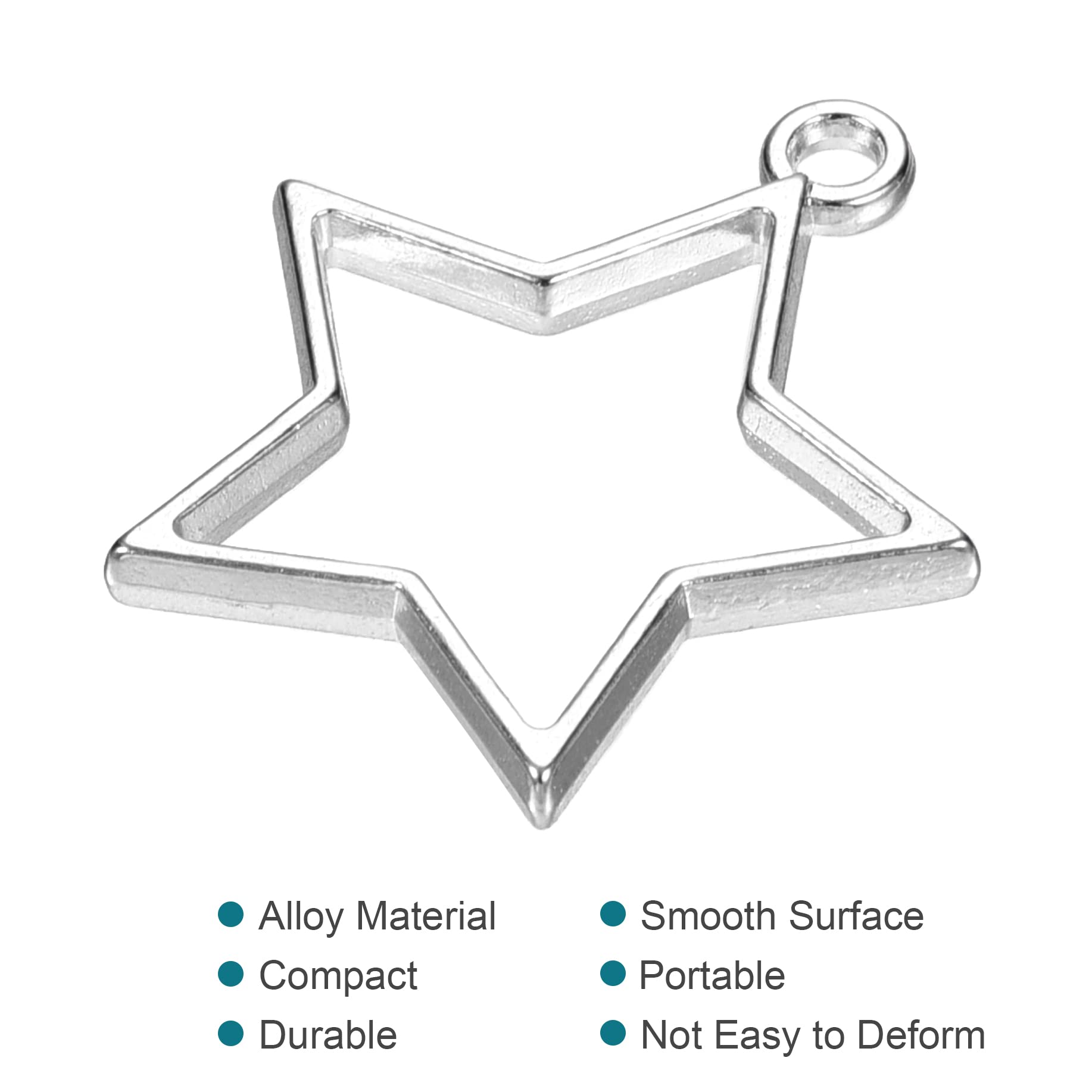 MeccaniXity 20-Pack Silver Star Shape Geometric Resin Pendant Frames - Hollow Open Back Charms for DIY Jewelry Making, Necklace Crafting & Scrapbooking