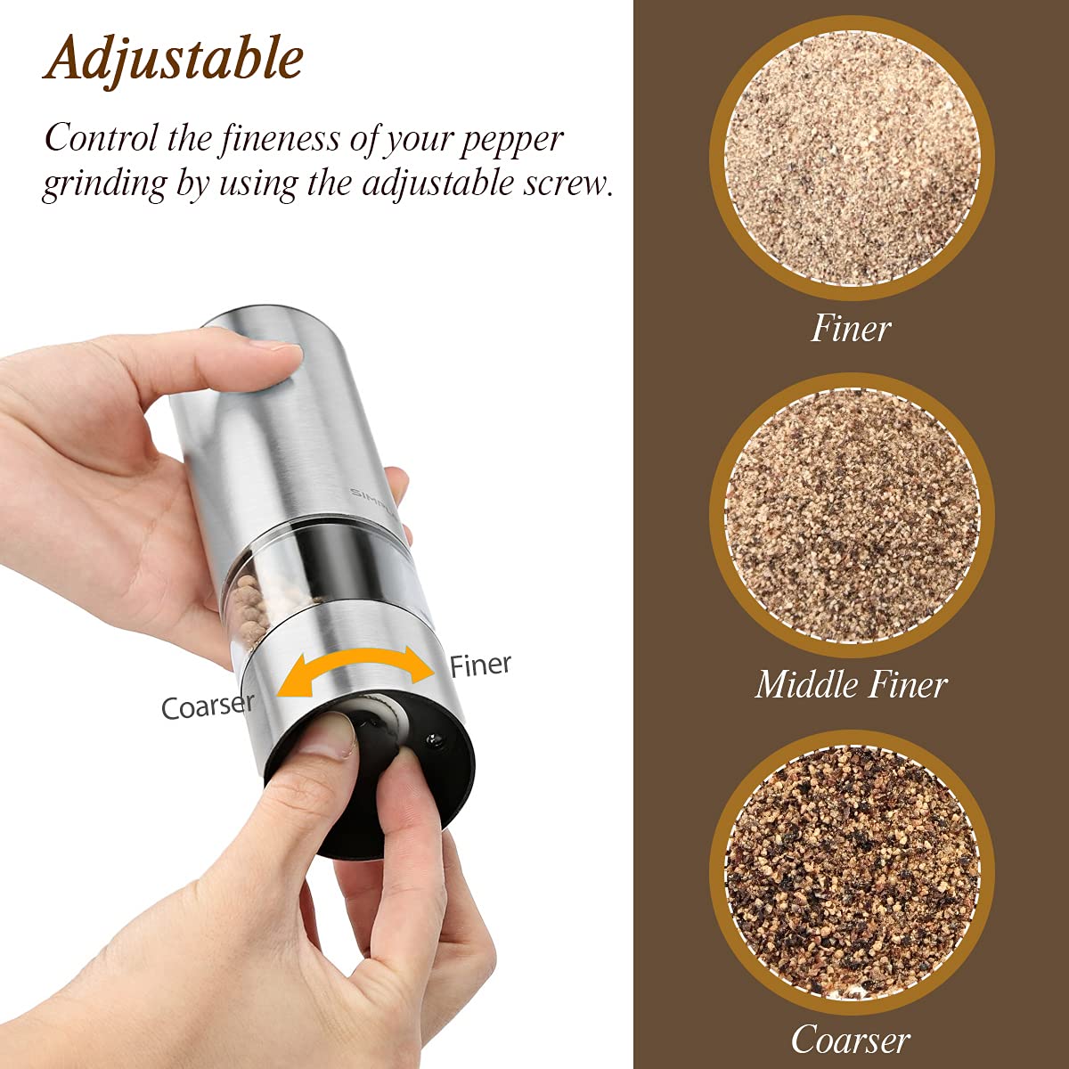 SIMPLETASTE Electric Salt and Pepper Grinder Set - Automatic One-Handed Operation, LED Light & Adjustable Coarseness, Battery-Powered Stainless Steel Mill - Perfect for Kitchen, Dining Table & Outdoor Cooking