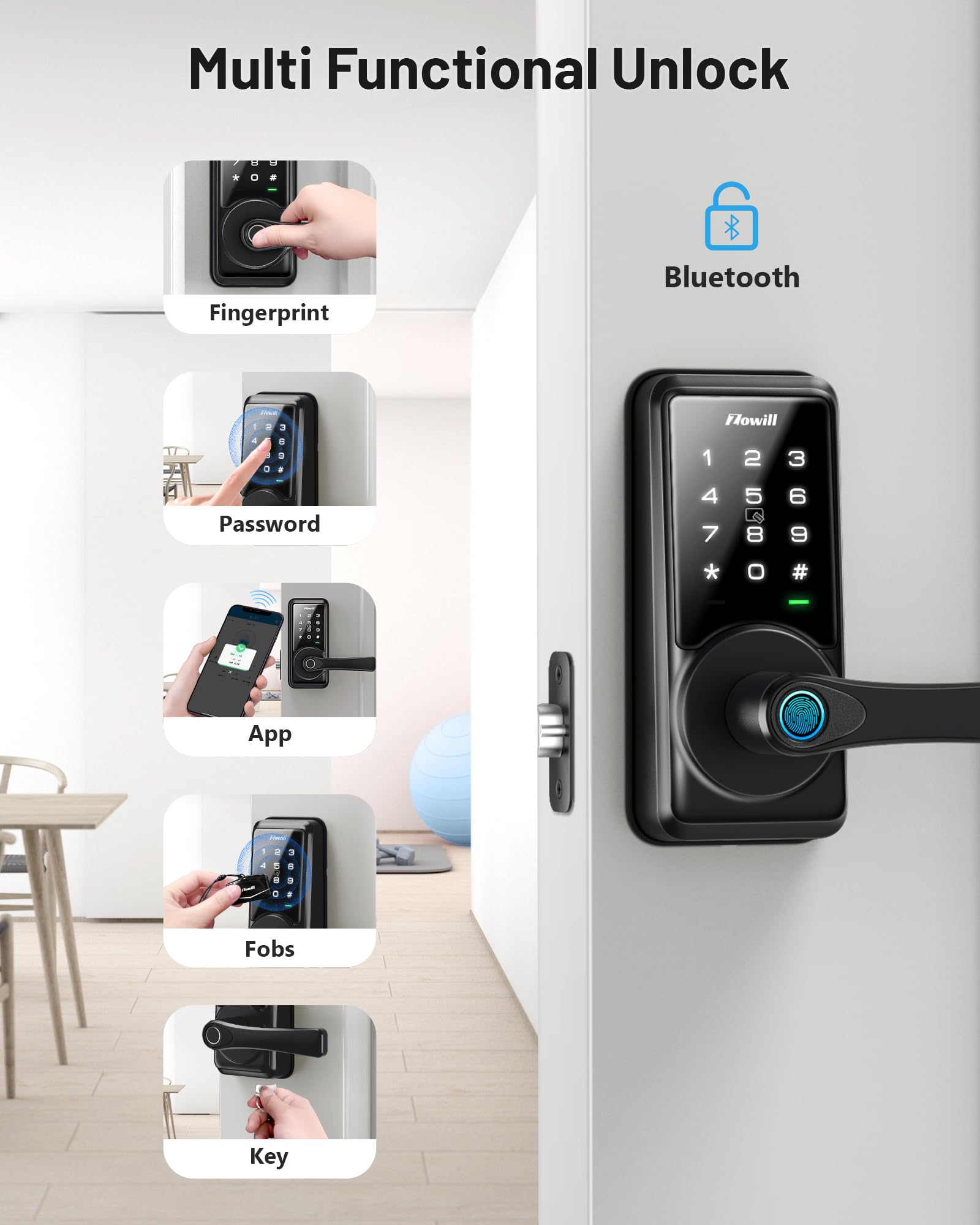 Zowill Smart Door Lock - Keyless Entry Fingerprint Deadbolt with App Control, Auto Lock & Easy Installation for Home Security | Perfect for Apartments, Vacation Rentals & Smart Homes
