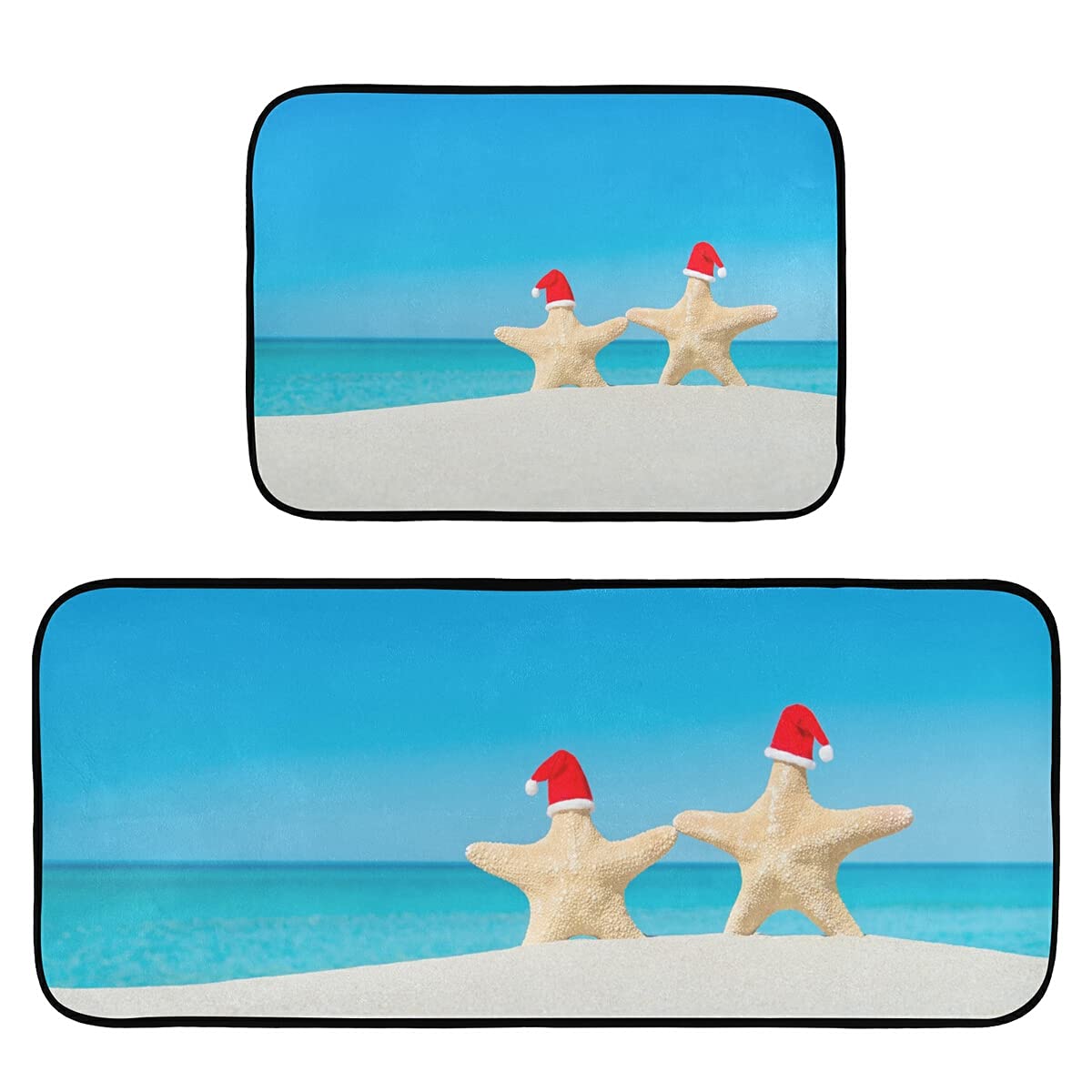 Non-Slip Christmas Kitchen Rugs 2-Pack - Sea Stars Design Anti-Fatigue Floor Mats for Farmhouse Decor, Perfect for Standing Comfort While Cooking & Holiday Home Decoration