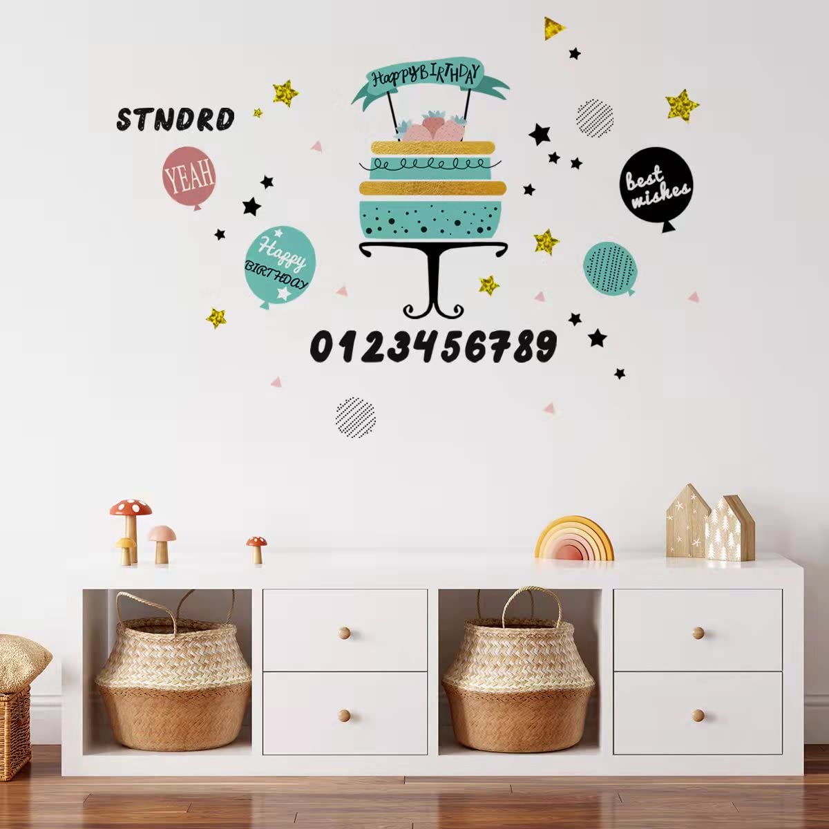 Birthday Party Wall Decals - Cute Cake & Balloon Stickers for Room Decor - Perfect for Kids Bedroom, Nursery, and Party Backdrop