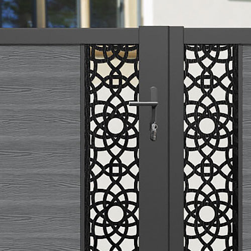 Classic Amber Straight Top Driveway Gate - Mid Grey Finish with Middle & End Screen - Perfect for Residential Driveway Security and Curb Appeal Enhancement