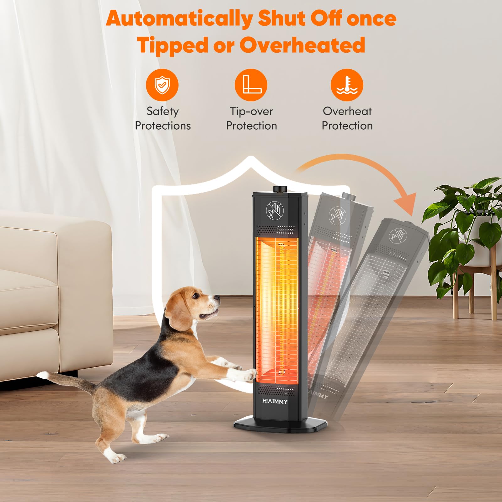 Haimmy 27-inch Outdoor Electric Patio Heater - 1200W Instant Heating with 2 Heat Levels, Tip-Over & Overheat Protection, IPX5 Waterproof - Perfect for Backyard, Deck, Garden, and Outdoor Dining Areas