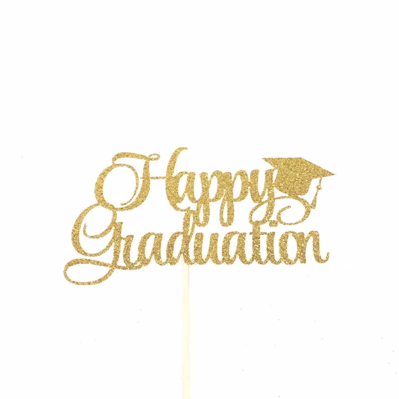 Happy Graduation Cake Topper - Gold & Black Graduation Party Decorations for High School & College Graduates - Perfect for Graduation Cakes, Cupcakes & Farewell Celebrations