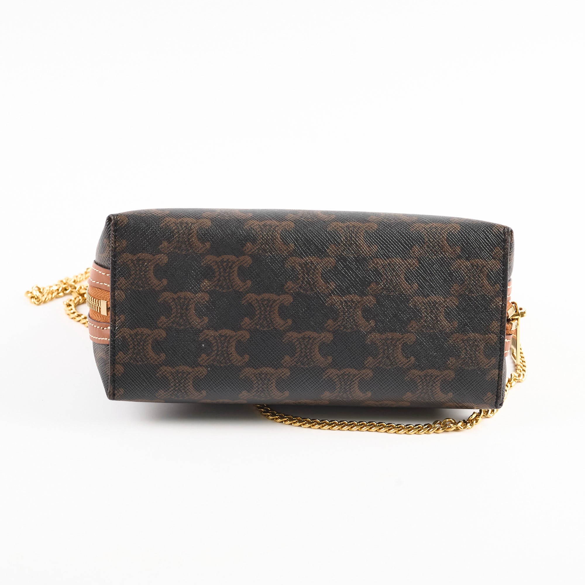 Celine Medium Triomphe Chain Bag in Tan Canvas - Luxury Crossbody Purse for Women, Perfect for Date Night & Evening Events