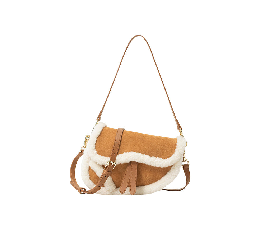 Australian Shepherd® Women's Fluffy Wool Adjustable Strap Crossbody Saddle Bag - Perfect for Casual Outings, Travel & Everyday Use