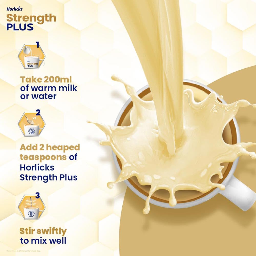 Horlicks Strength Plus Vanilla Powder - High Protein & Fiber Nutritional Supplement for Energy & Recovery, 350g (1 Count) - Ideal for Post-Workout, Illness Recovery & Daily Wellness Boost