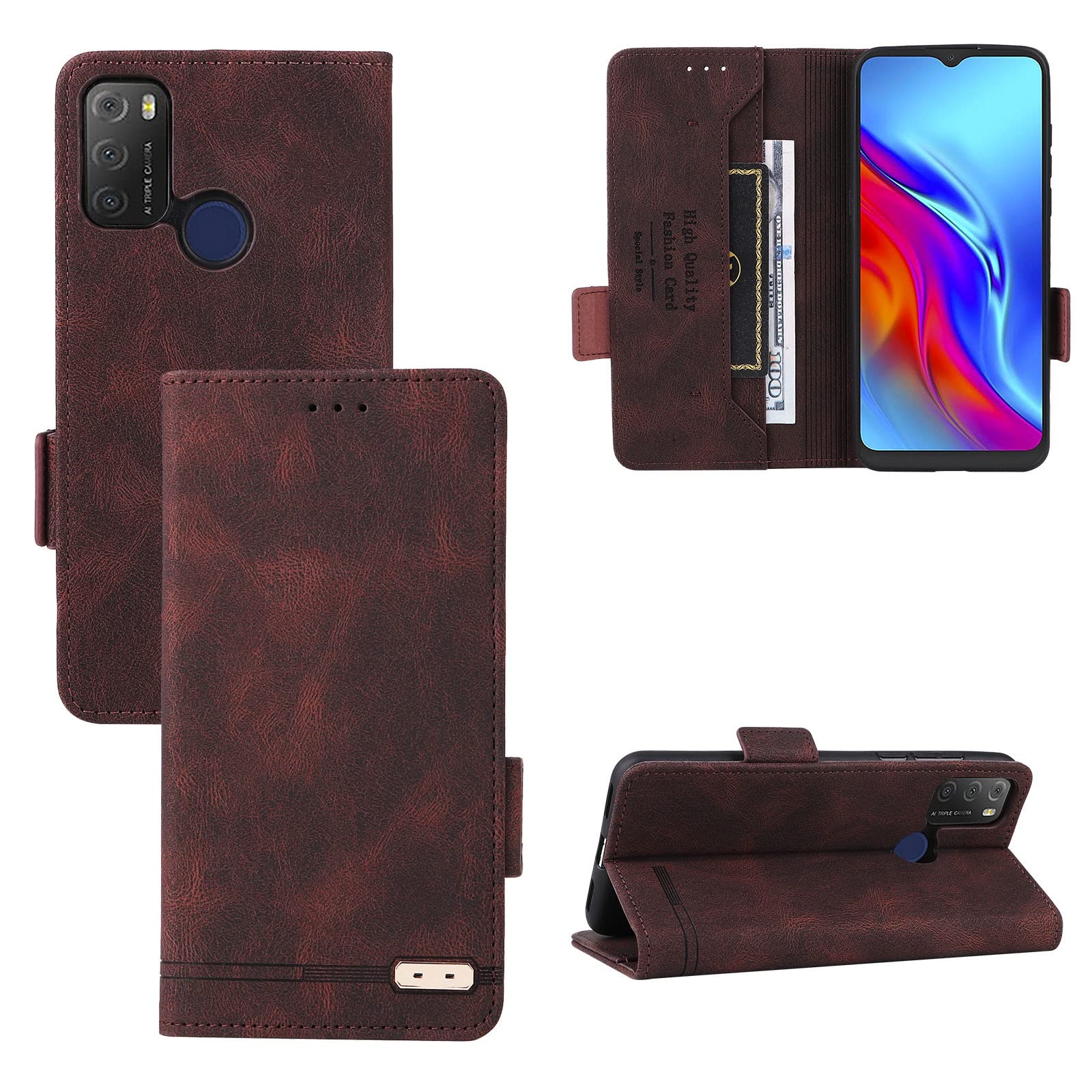 Premium PU Leather Wallet Case for TCL 20E/20Y & Alcatel 1S 2021 - Magnetic Closure with Card Slots & Kickstand | Protective Phone Cover for Daily Use, Travel, and Business Meetings