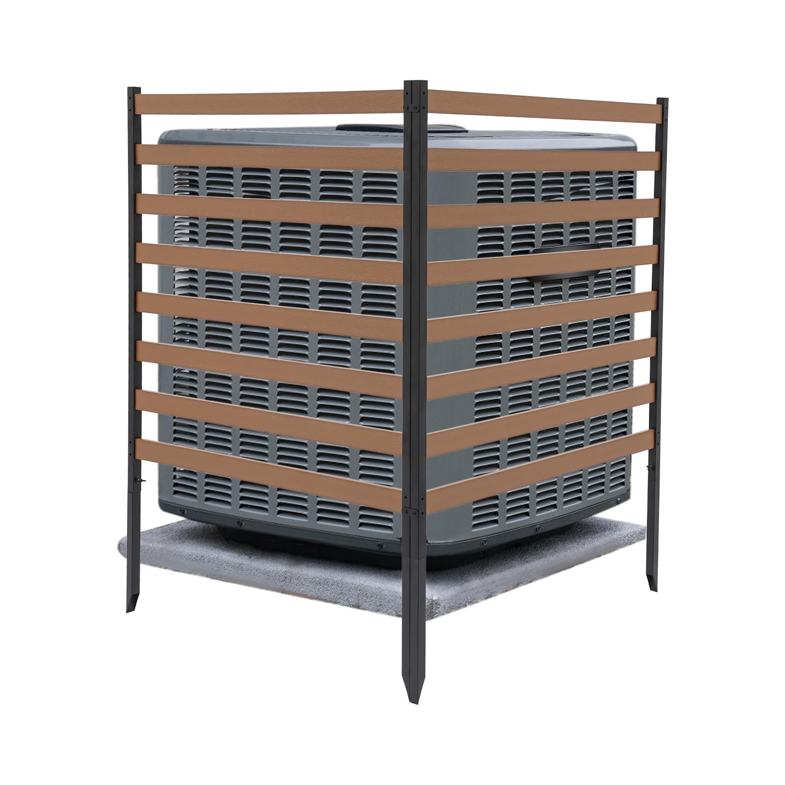 2-Panel 39”W x 51”H Outdoor AC Unit Fence - Steel Pipe Privacy Screen Enclosure for Air Conditioner, Pool Pump & Trash Cans | Freestanding Picket Fence for Garden, Patio & Lawn | Durable Brown Finish | Perfect for Backyard, Pool Area & Outdoor Equipment Protection