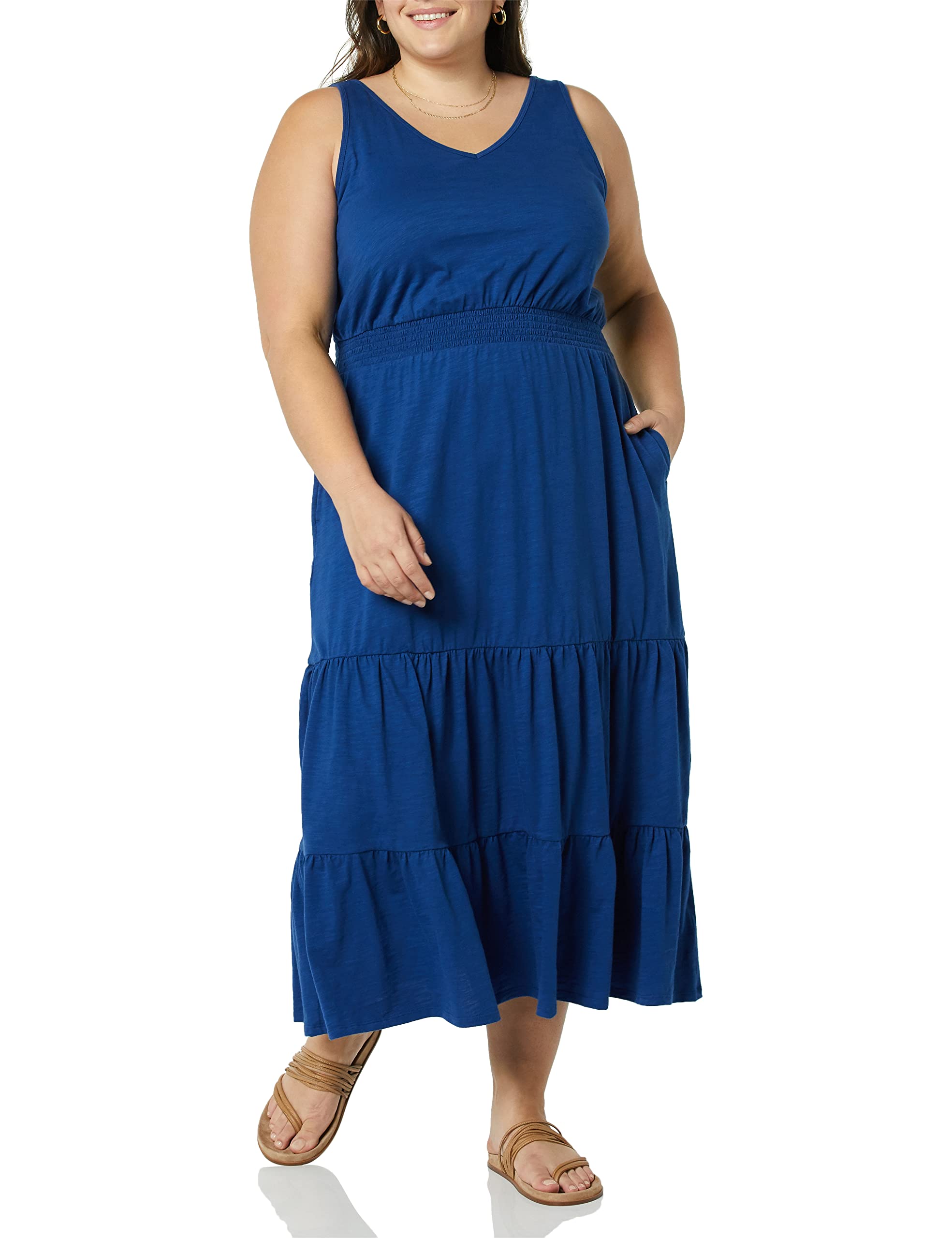 Amazon Essentials Women's Sleeveless Elastic Waist Flowy Summer Maxi Dress - Casual Beach Wear, Vacation Outfit & Summer Party Dress