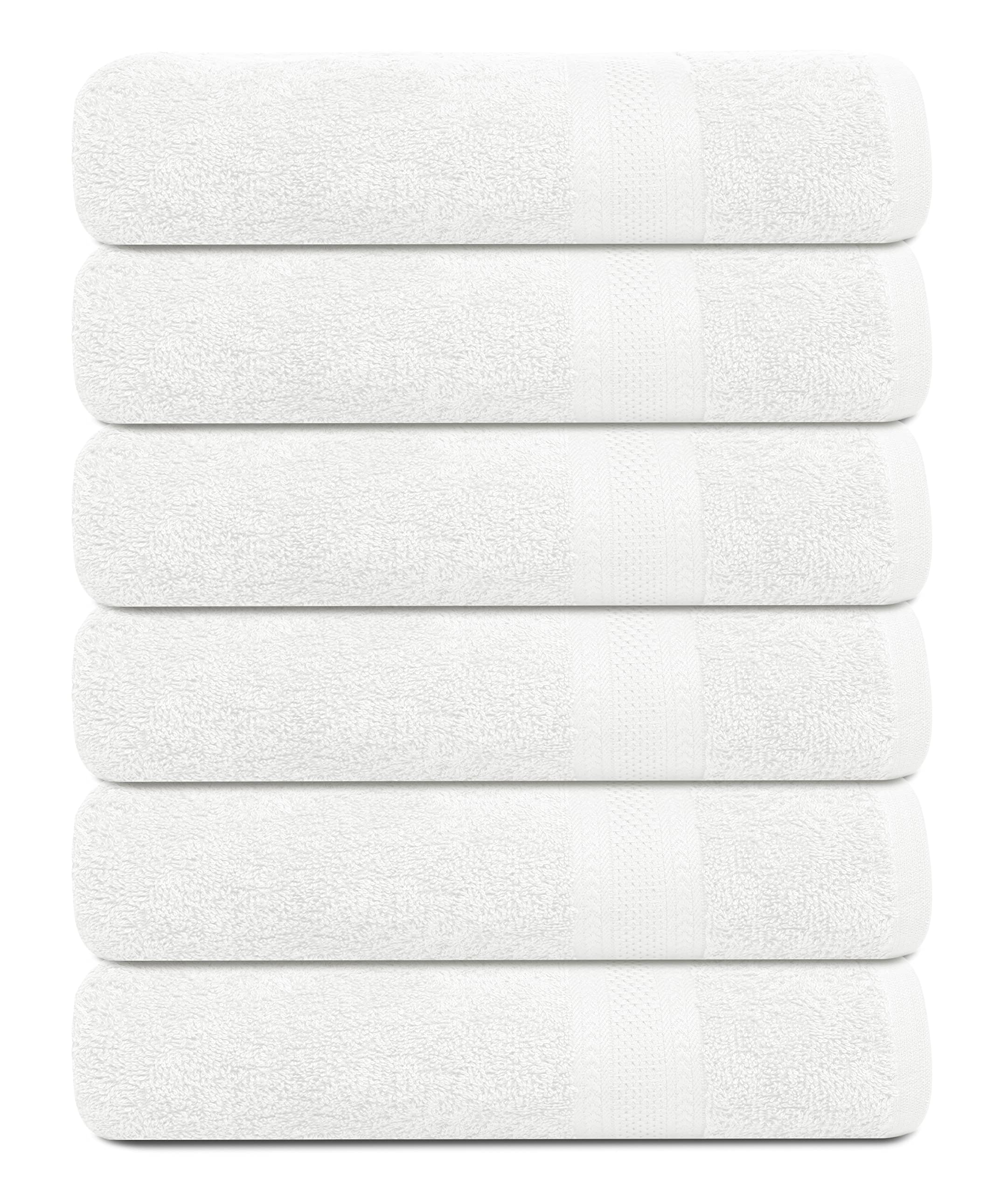 Premium White Cotton Bath Towel Set - 6 Pack Ultra Soft & Highly Absorbent Quick-Dry Terry Towels (24
