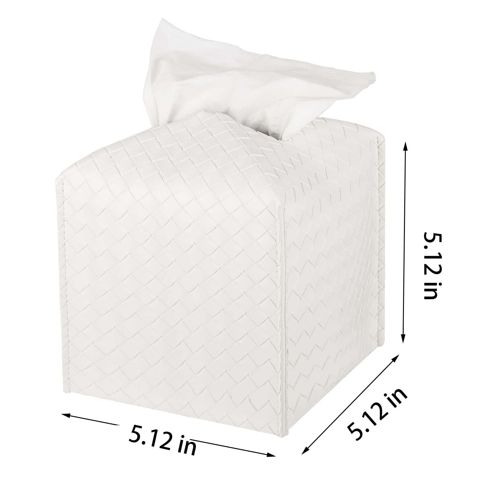 Premium PU Leather Tissue Box Cover - Square Facial Tissue Holder & Organizer for Bathroom, Vanity, Tabletop & Car - Elegant White Home & Office Decor