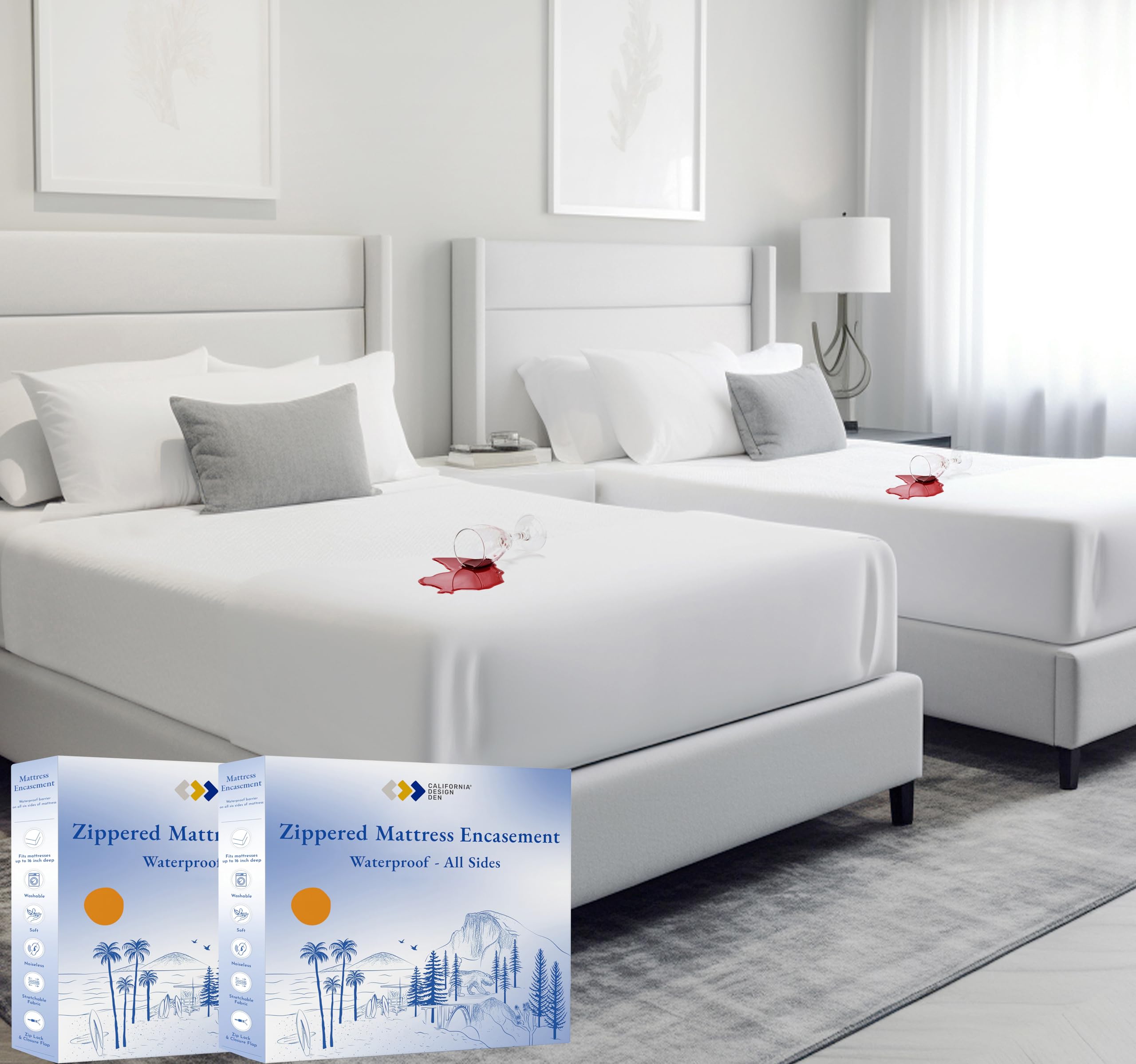 2-Pack King Size Waterproof Mattress Encasement - 6-Sided Zippered Cooling Cover, Premium Noiseless & Absorbent Protection for Bed Bugs & Allergies | Perfect for Hotels, Dorms & Home Use