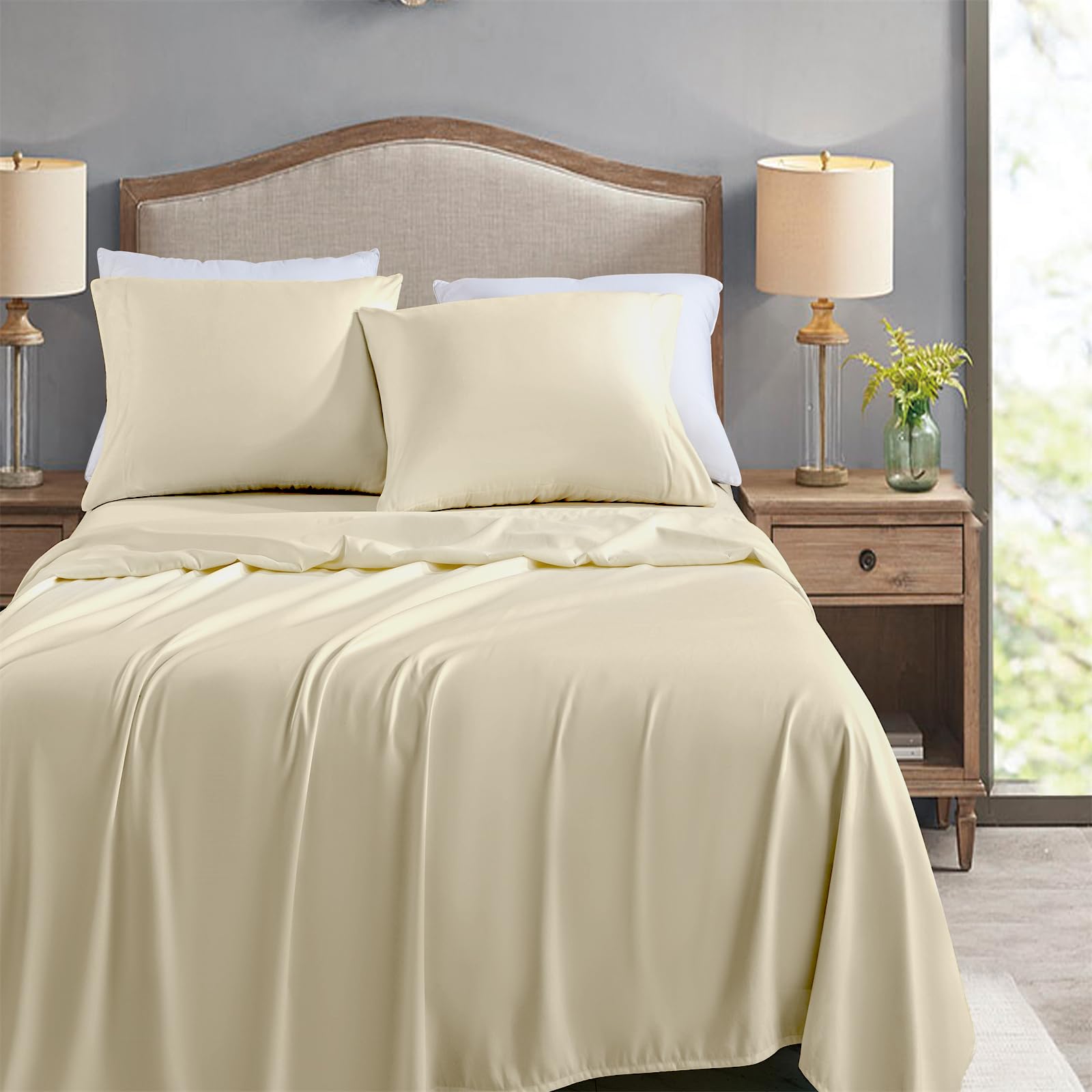 Soft Microfiber Twin Flat Sheet Set - Pack of 6 Beige Bed Sheets for Home, Hotel & Salon Use - Breathable & Wrinkle-Resistant Bedding for Comfortable Sleep