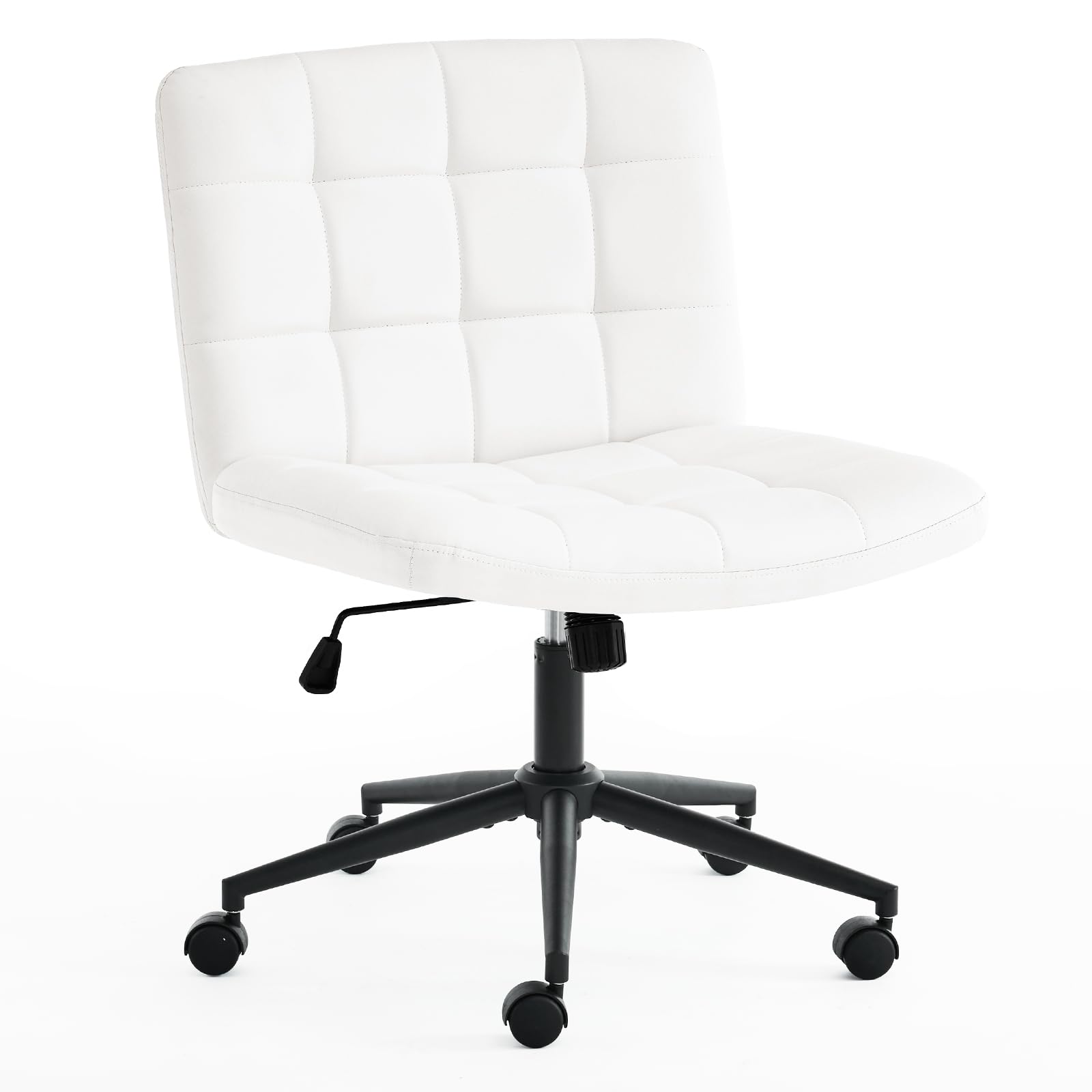 Furnimart Swivel Criss Cross Legs Office Chair with Wheels - Adjustable Height Armless Desk Chair, Comfortable PU Ivory White Seat for Home Office, Study, Vanity & Bedroom - Perfect for Work, Gaming & Relaxation