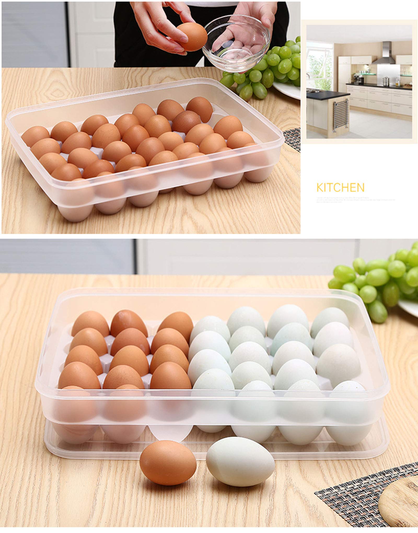 34 Grid Large Capacity Egg Storage Box - 2 Pack Egg Holder Tray for Refrigerator, Fresh Food Container & Organizer - Perfect for Kitchen, Pantry, and Refrigerator Organization