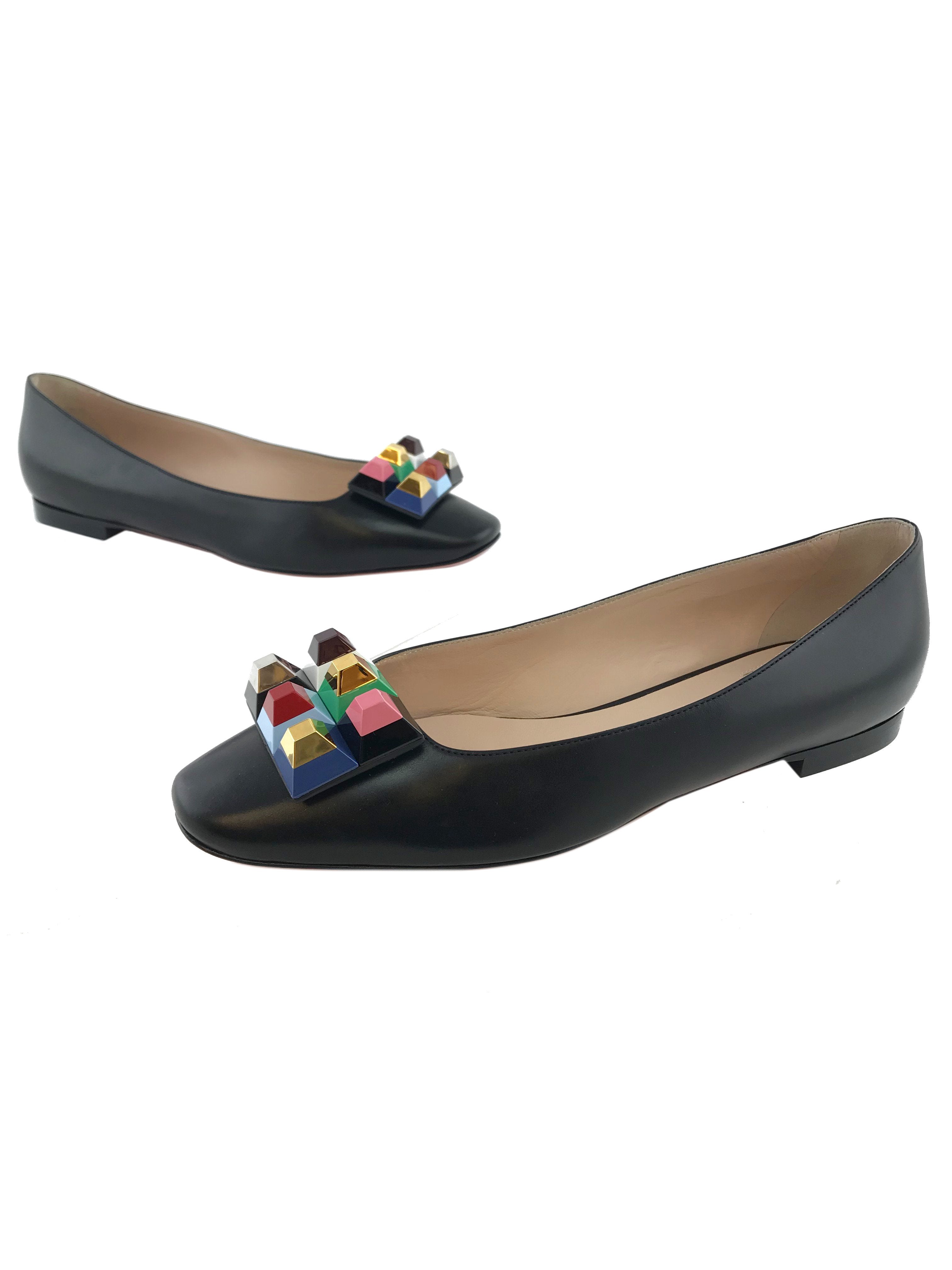 Fendi Rainbow Studded Leather Skimmer Flats Women's Size 10 | Fashionable Comfortable Ballet Flats for Casual Wear & Everyday Outfits