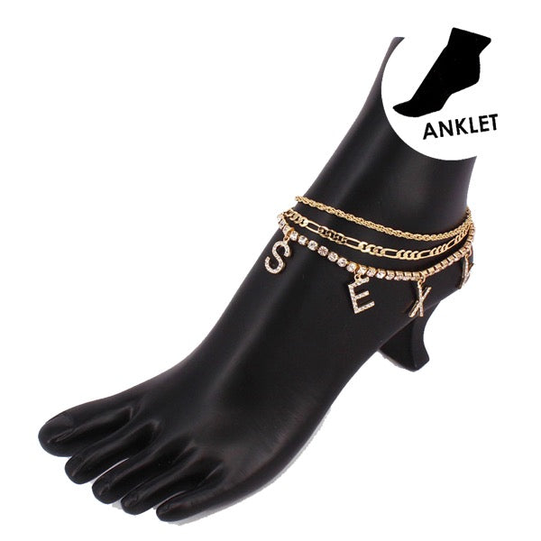 Sexy Rhinestone Embellished Charm Metal Chain Layered Ankle Bracelet for Women - Elegant Foot Jewelry for Parties, Beach & Summer Fashion