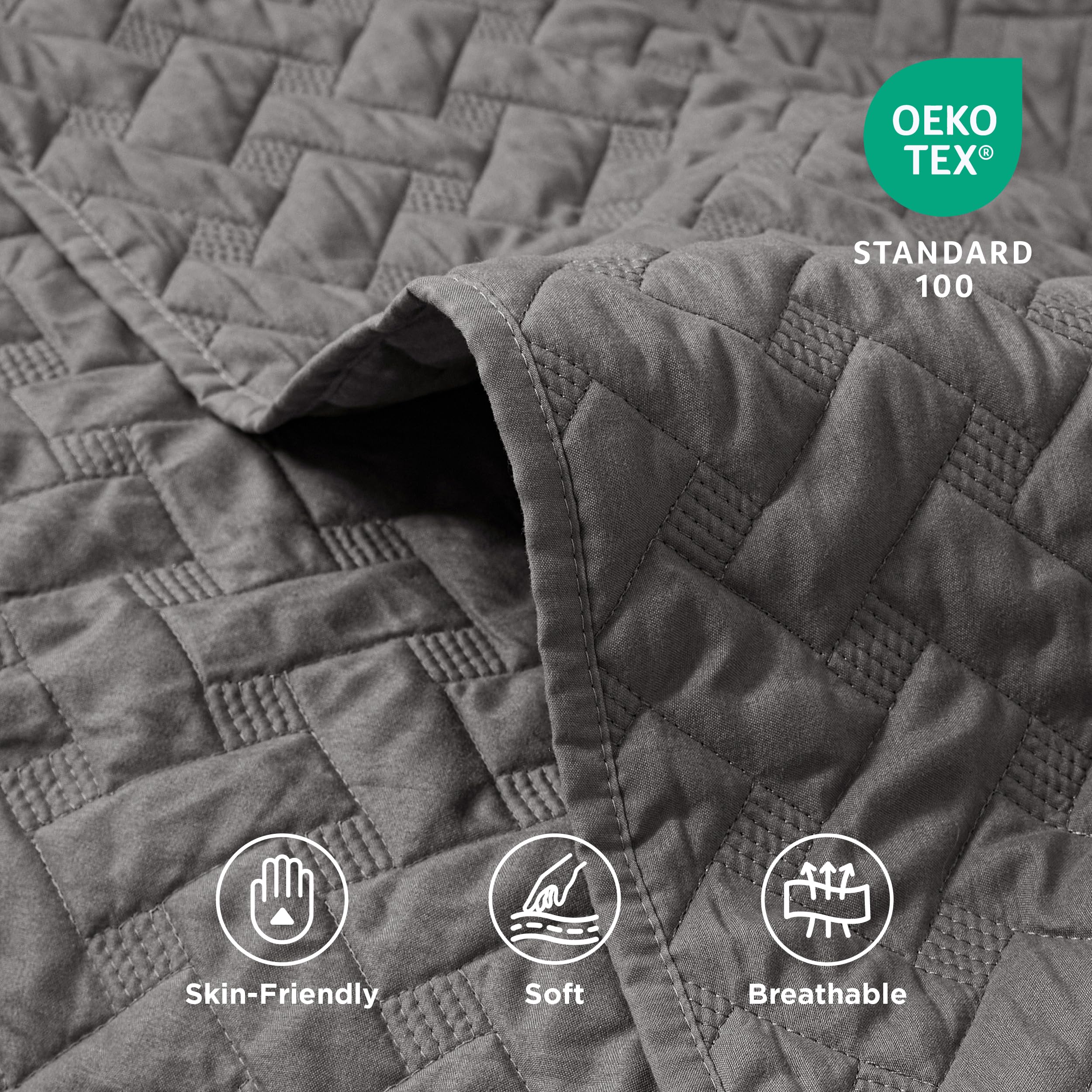 Bedsure Queen Size Lightweight Quilt Bedspread - Soft Basket Weave Pattern All Season Bedding Set with 2 Pillow Shams, Grey Comforter Coverlet for Master Bedroom, Guest Room & Dorm Decor
