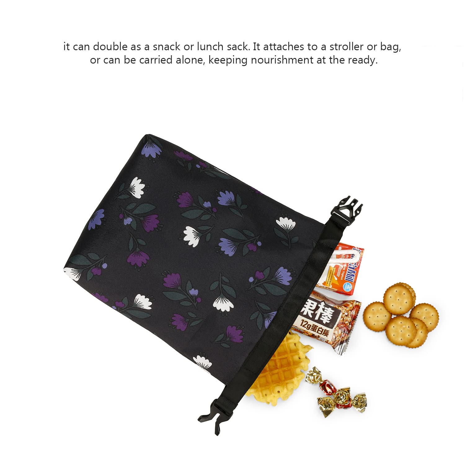 MOV COMPRA Insulated Snack Bag - Reusable Leakproof Lunch Bag for Women, Sandwich & Food Storage Container, Perfect for Work, School, Picnic & Travel (Small, Purple Flower)