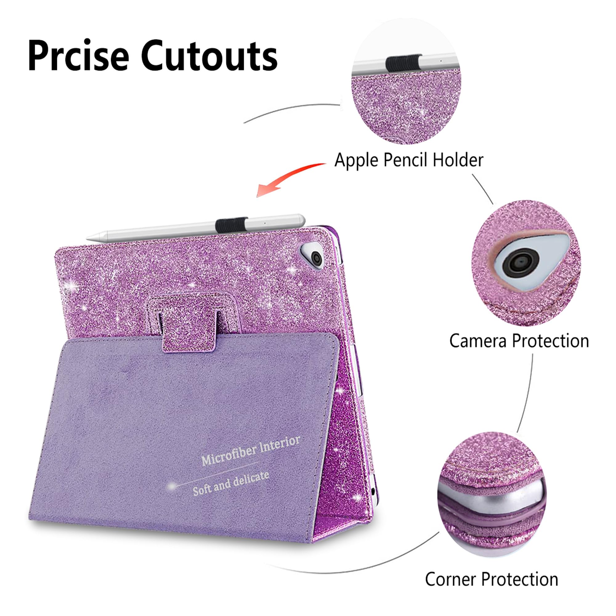FS FANSONG Glitter iPad Case for iPad 9.7 (6th/5th Gen), iPad Air 1/2 & iPad Pro 2016-2018 - Slim PU Leather Cover with Auto Sleep/Wake - Shiny Protective Case for Women - Perfect for Work, School & Travel