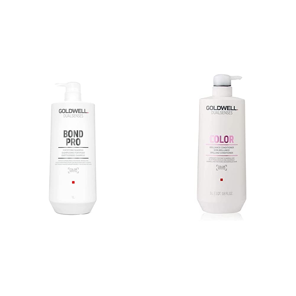 Goldwell Bond Pro Fortifying & Strengthening Shampoo & Conditioner Set (1 Liter Bundle) - Repair Damaged Hair for Salon-Quality Results at Home