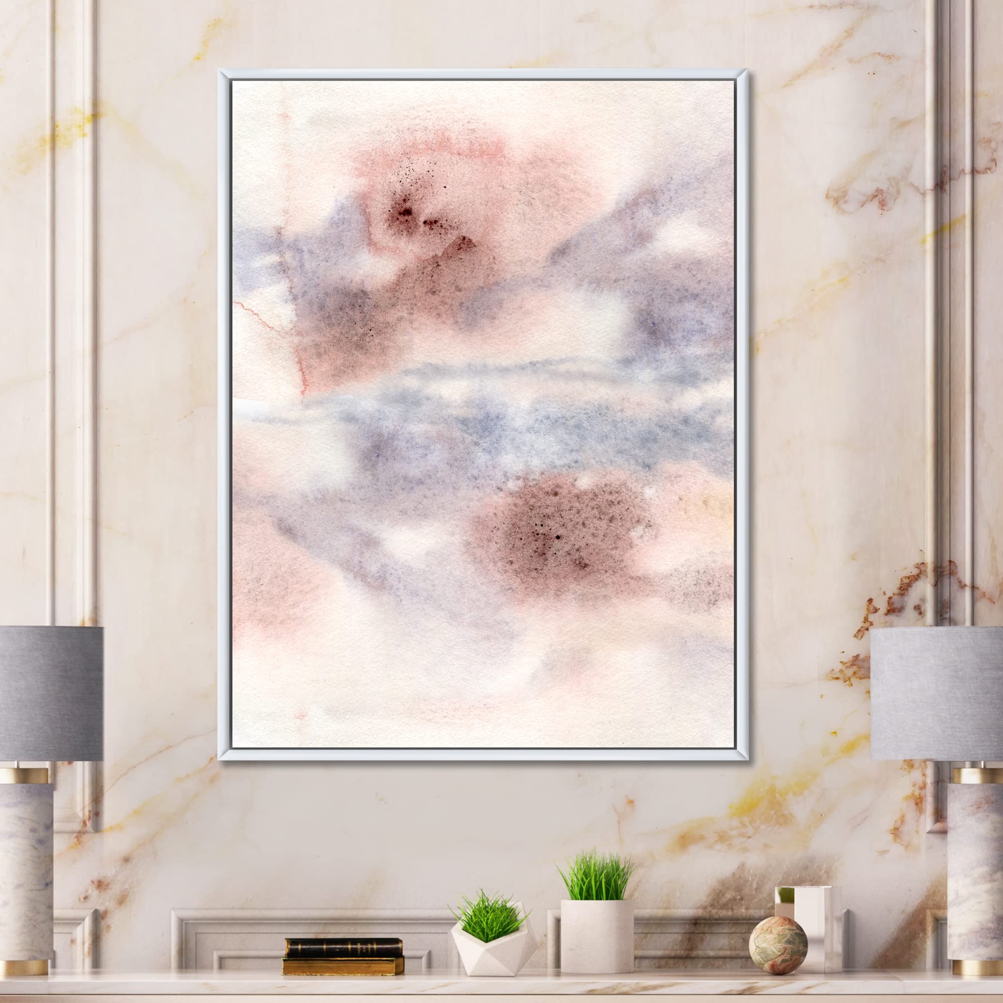 Pastel Abstract Canvas Wall Art - Blue Pink Gray & Red Spots Modern Framed Print | Perfect for Living Room, Bedroom & Office Decor