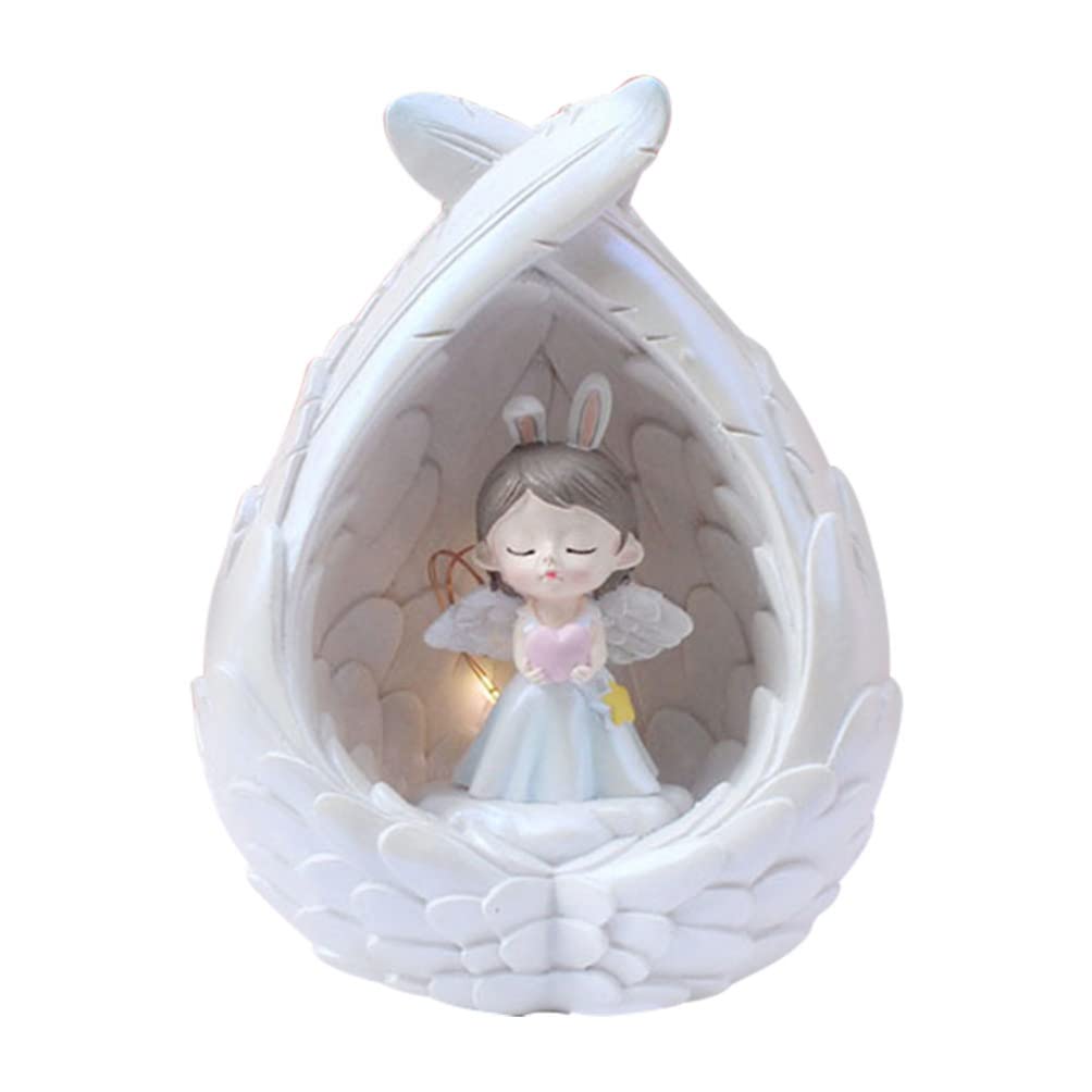 Praying Angel Girl LED Night Light - Resin Heart Fairy Wing Figurine Nursery Lamp for Kids Bedroom, Desk, Table Decor - Perfect for Nursery, Bedside, Bathroom, Kitchen & Hallway Lighting