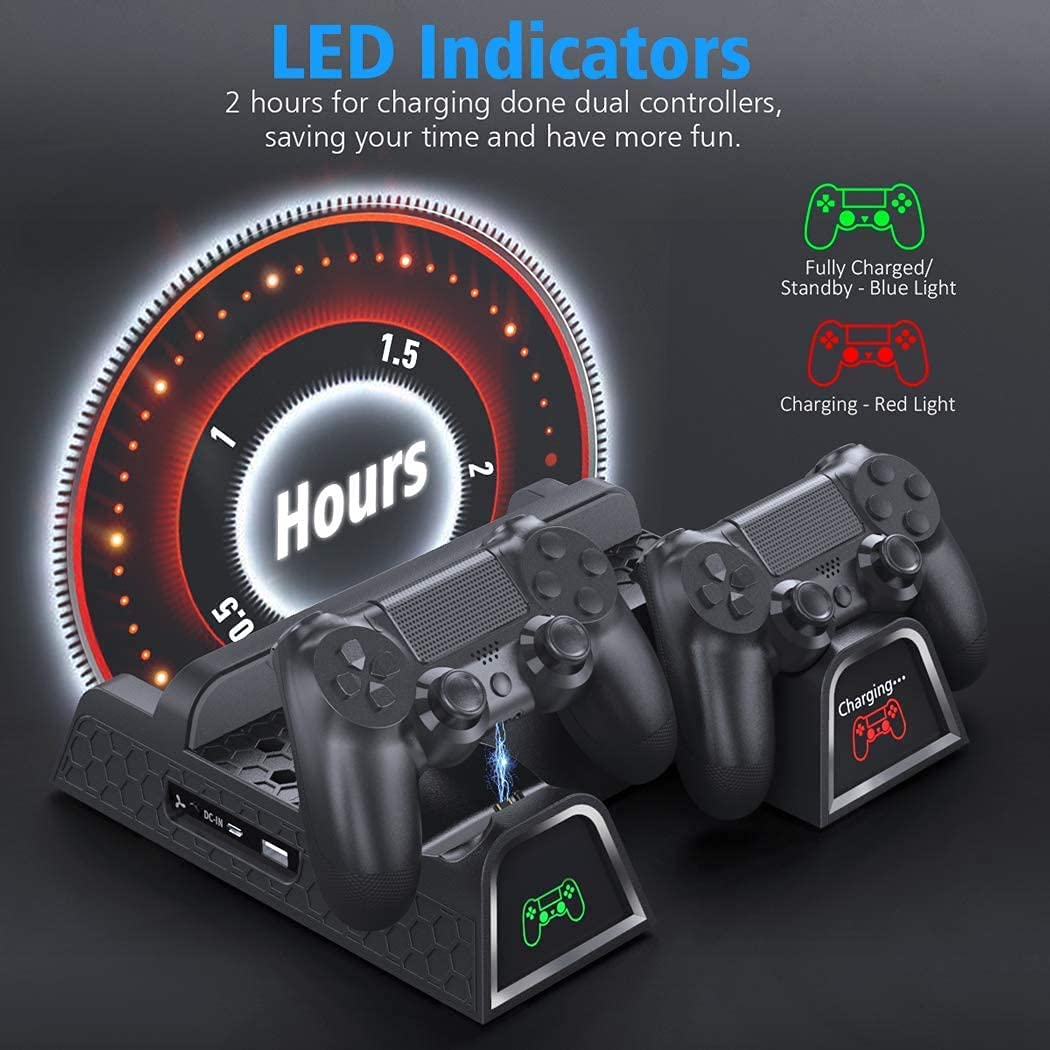 DualShock 4 Controller Charging Dock with Cooling Fan Stand for PS4/PS4 Slim/PS4 Pro - Perfect for Gaming Sessions & Console Protection