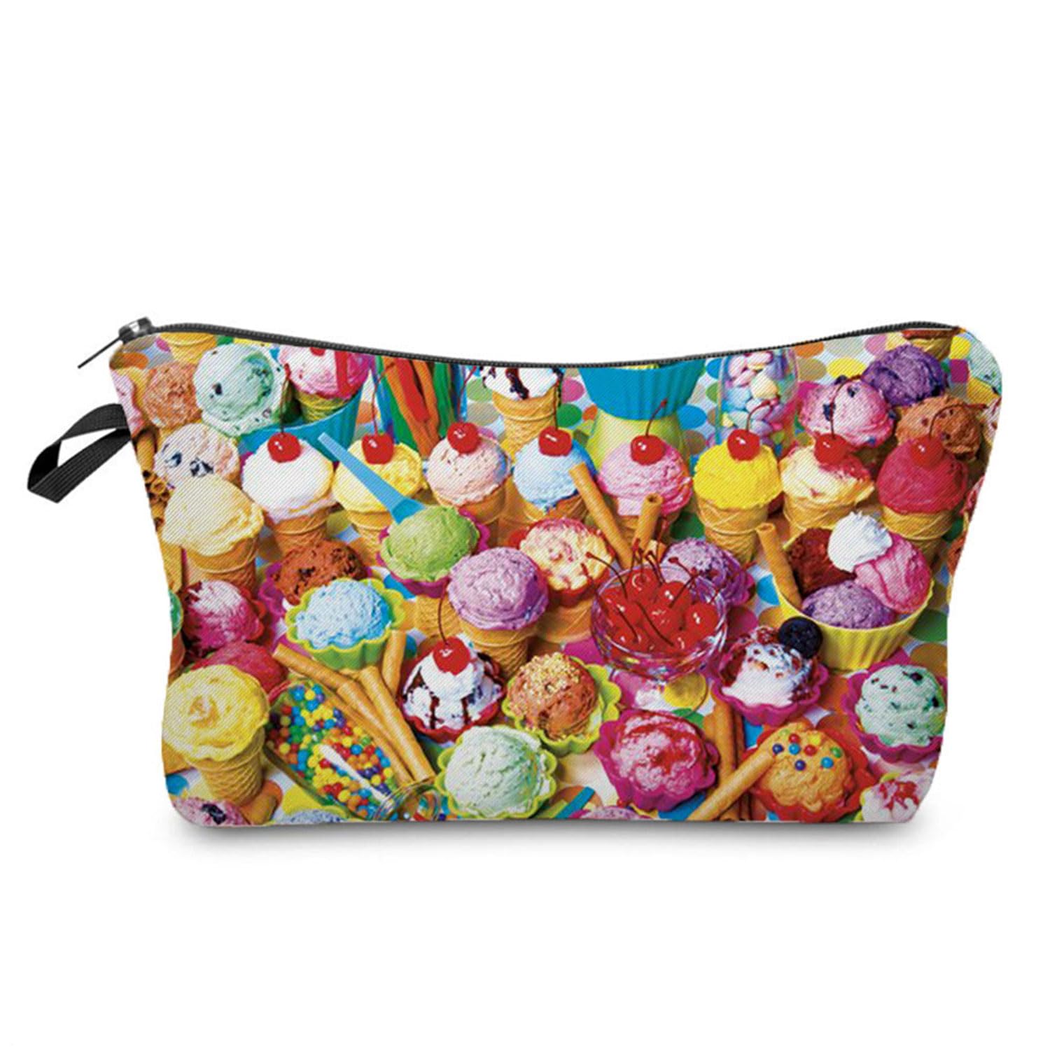 Cute Ice Cream Cosmetic Bag for Women - Small Makeup Pouch for Purse, Travel & Toiletry - Zipper Organizer for Girls & Teens - Perfect Gift for Sweet Tooth Lovers - Great for Everyday Use, Beach Trips & Birthday Presents