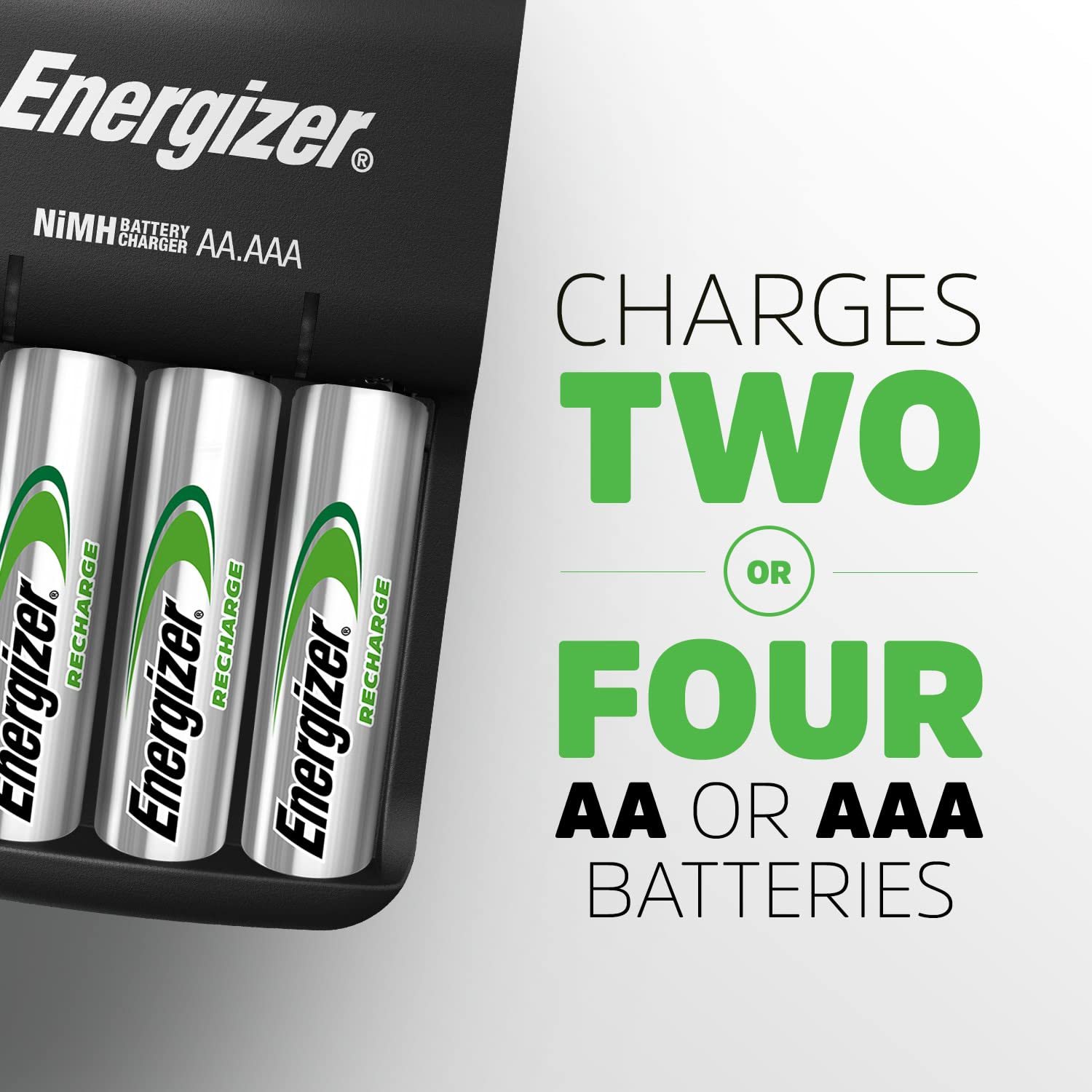 Energizer Basic AA/AAA Battery Charger with 4 Rechargeable AAA Batteries - Perfect for Cameras, Toys, and Electronic Devices