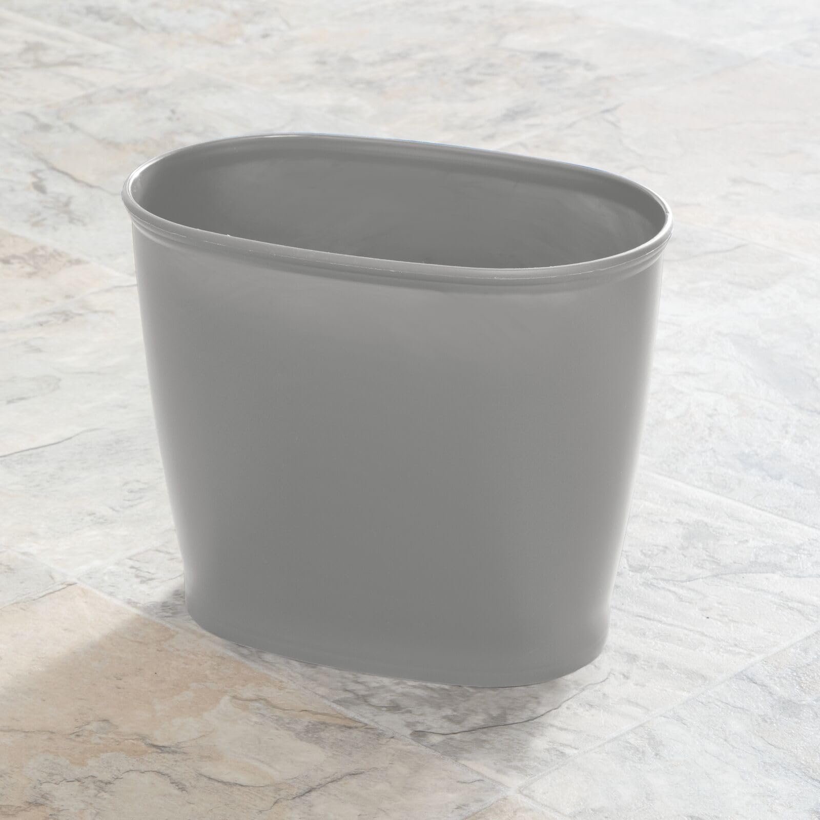 mDesign 2.25 Gallon Plastic Oval Trash Can - Small Wastebasket for Bathroom, Kitchen, Office & Dorm - Gray Recycling Bin for Waste Disposal & Organization - Perfect for Under Sink, Bedroom or Closet Storage
