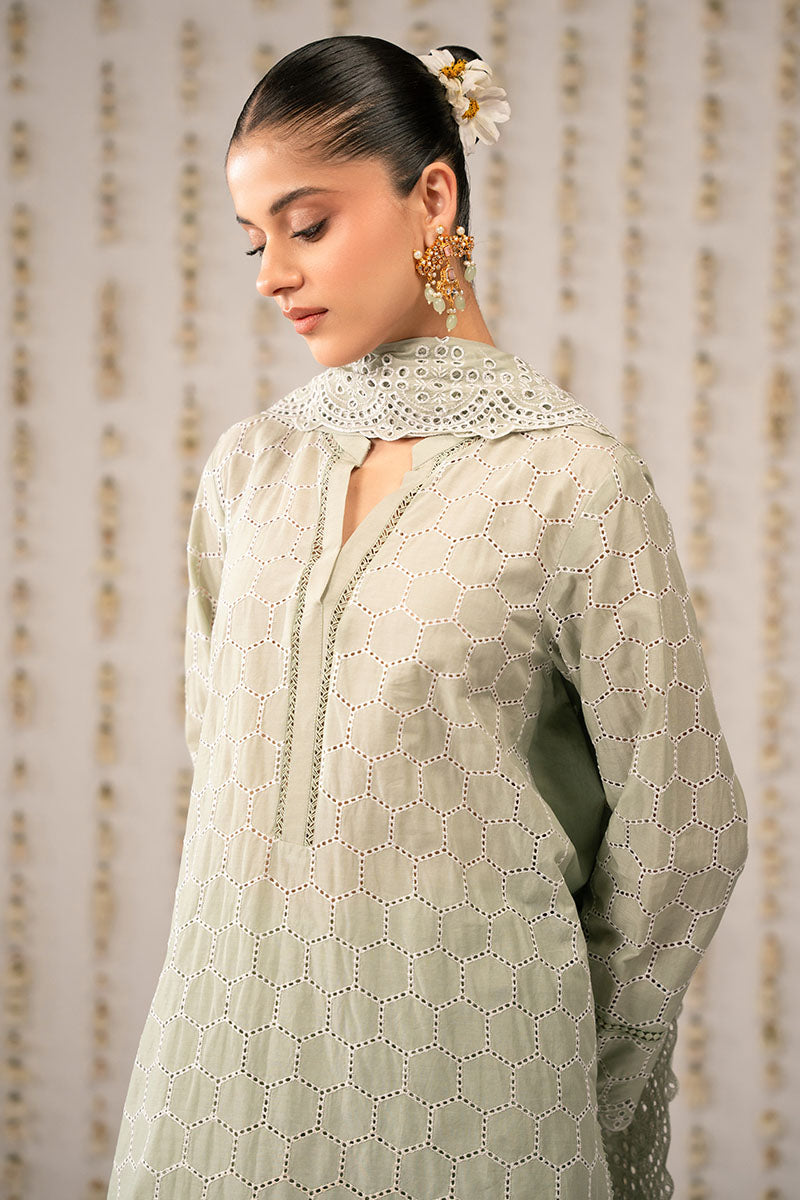 LUSH GREEN 3PC Ethnic Outfit Set (Shirt, Trouser & Dupatta) for Women - Traditional Indian Pakistani Formal Wear for Weddings, Parties & Festive Occasions