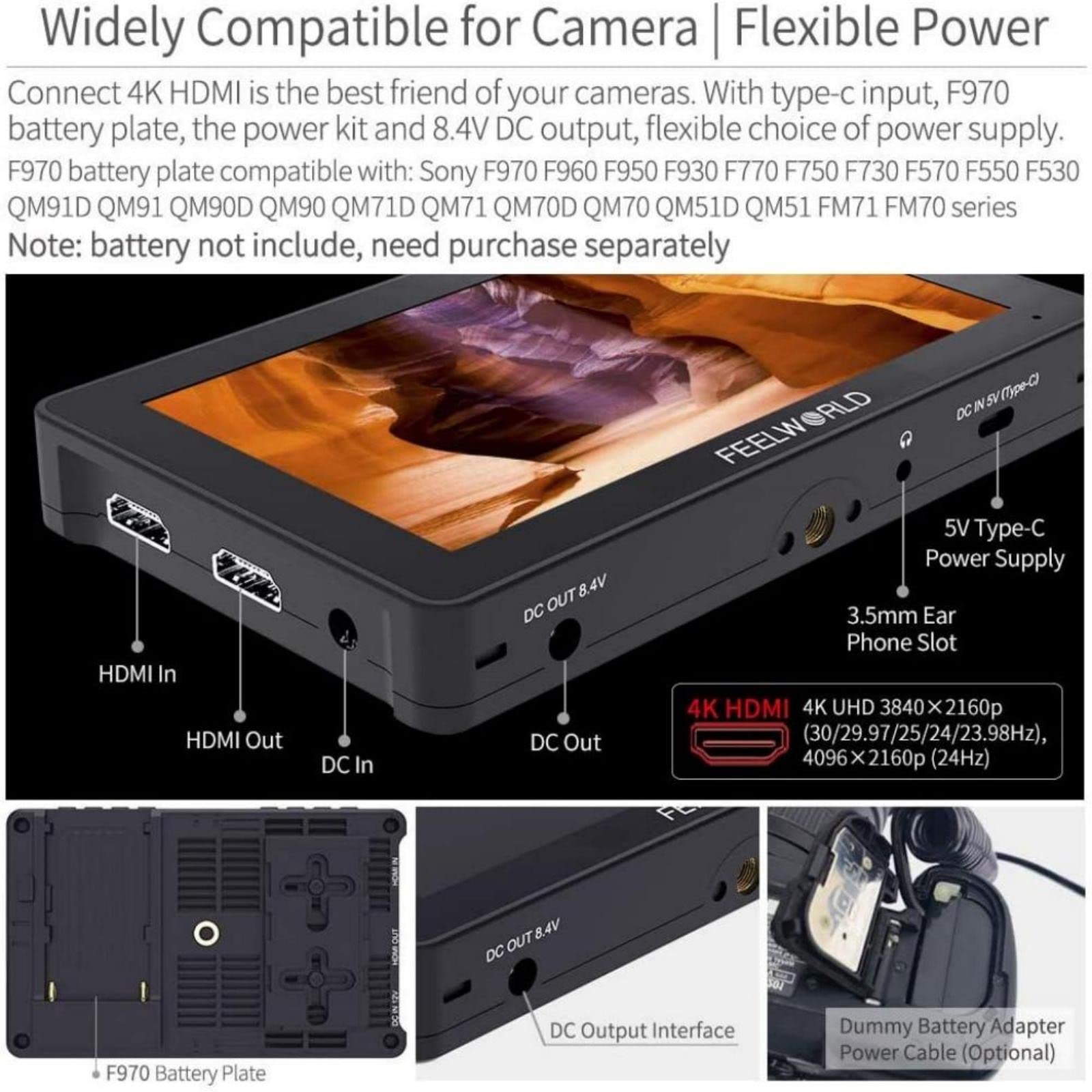 FEELWORLD F5 Pro V4 6 Inch Touch Screen DSLR Camera Field Monitor - 4K HDMI IPS FHD 1920x1080 with 3D LUT, NP-F970 Battery, Charger & Carry Case - Perfect for On-Set Filmmaking, Live Streaming & Professional Photography